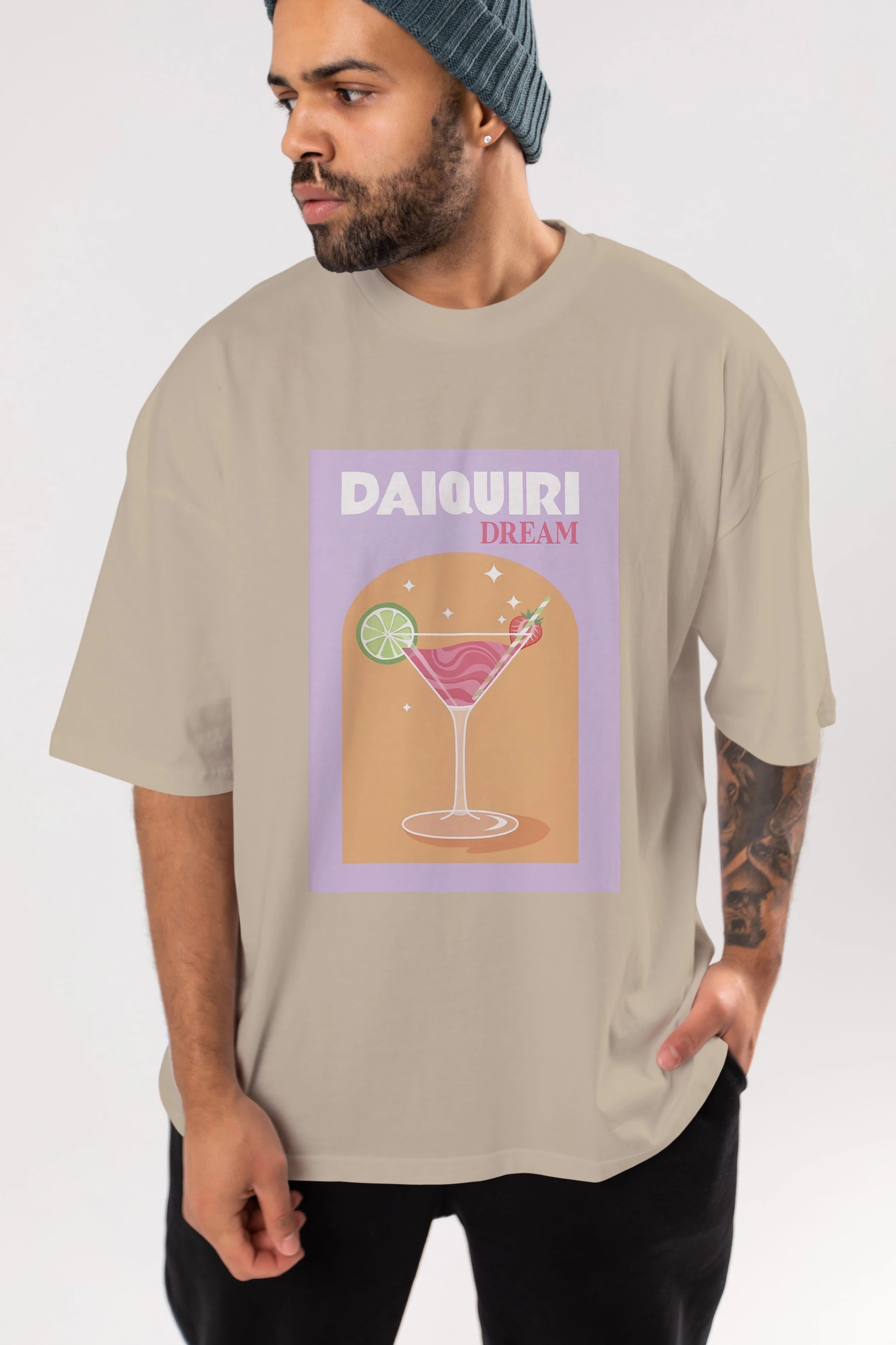 Daiquiri Dream Ön Baskılı Oversize t-shirt Erkek Kadın Unisex %100 Pamuk Bisiklet Yaka tişort