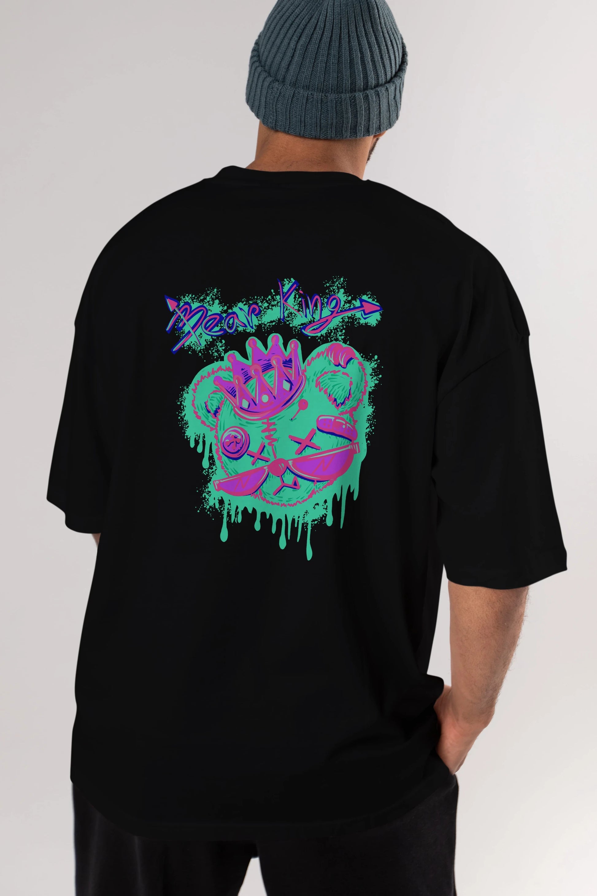 Bear King Arka Baskılı Oversize t-shirt Erkek Kadın Unisex