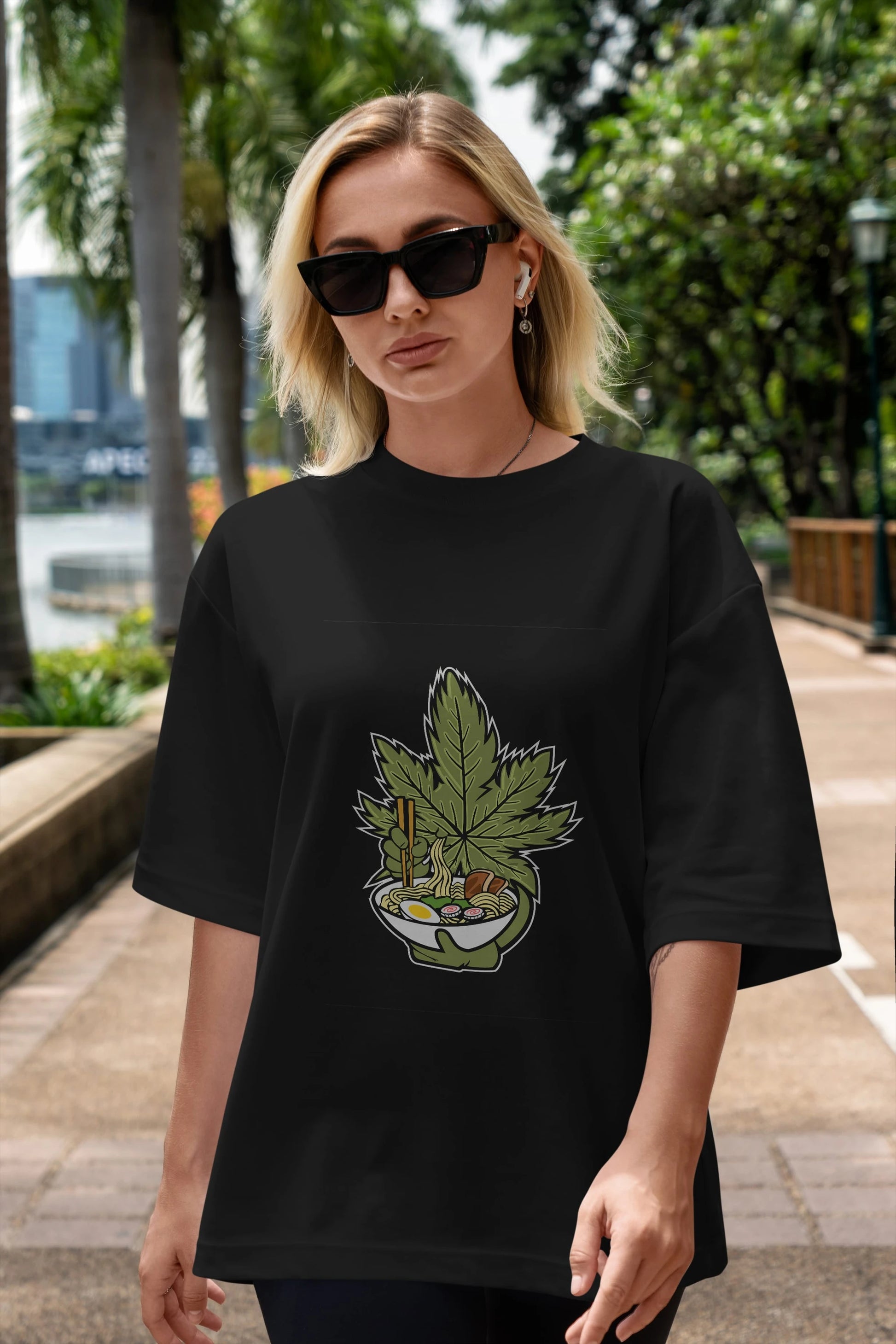 Weed Ramen Ön Baskılı Oversize t-shirt Erkek Kadın Unisex %100 Pamuk tişort
