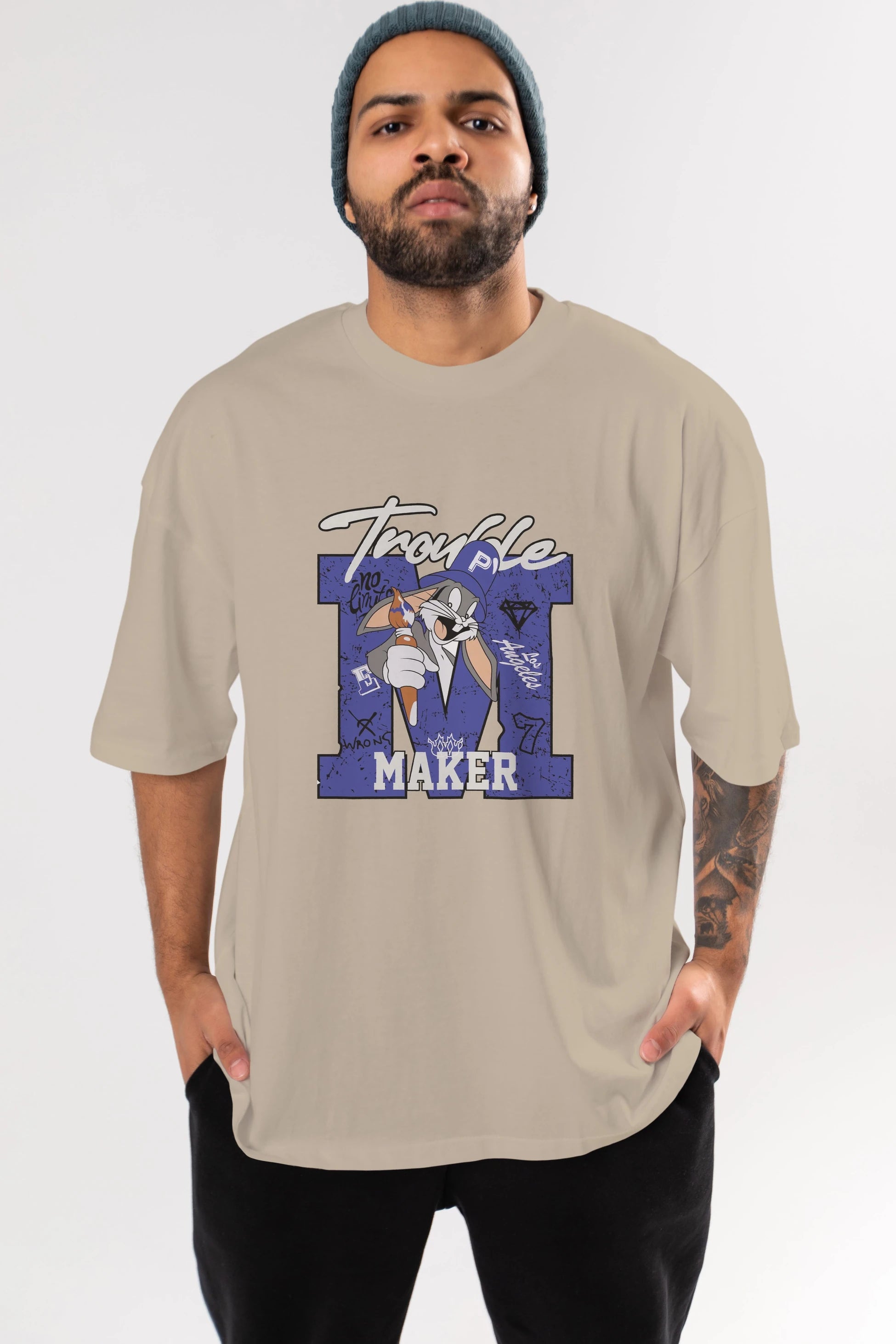 Bugs Bunny Ön Baskılı Oversize t-shirt Erkek Kadın Unisex %100 Pamuk Bisiklet Yaka tişort
