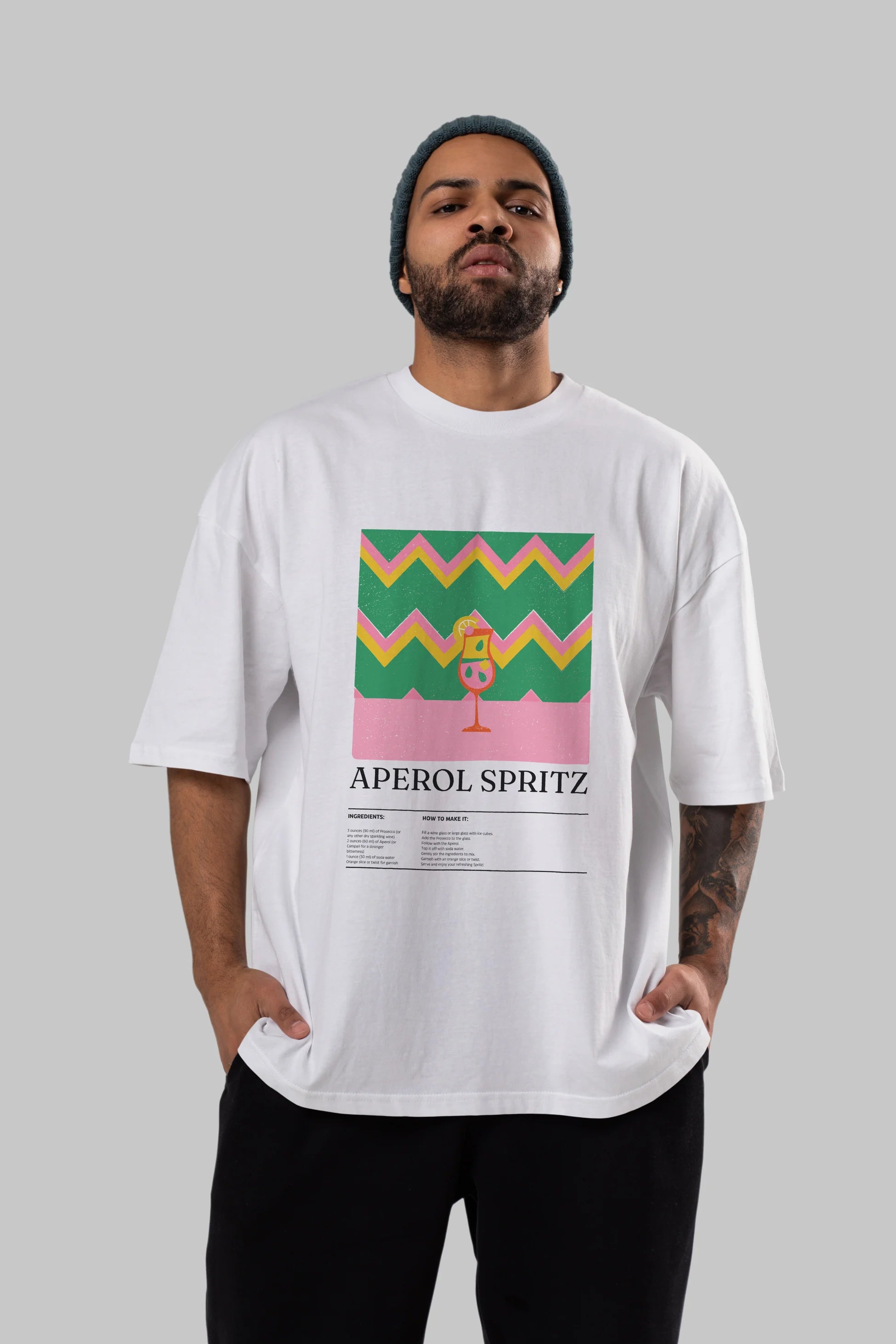 Aperol Spritz Kokteyl Ön Baskılı Oversize t-shirt Erkek Kadın %100 Pamuk Bisiklet Yaka tişort