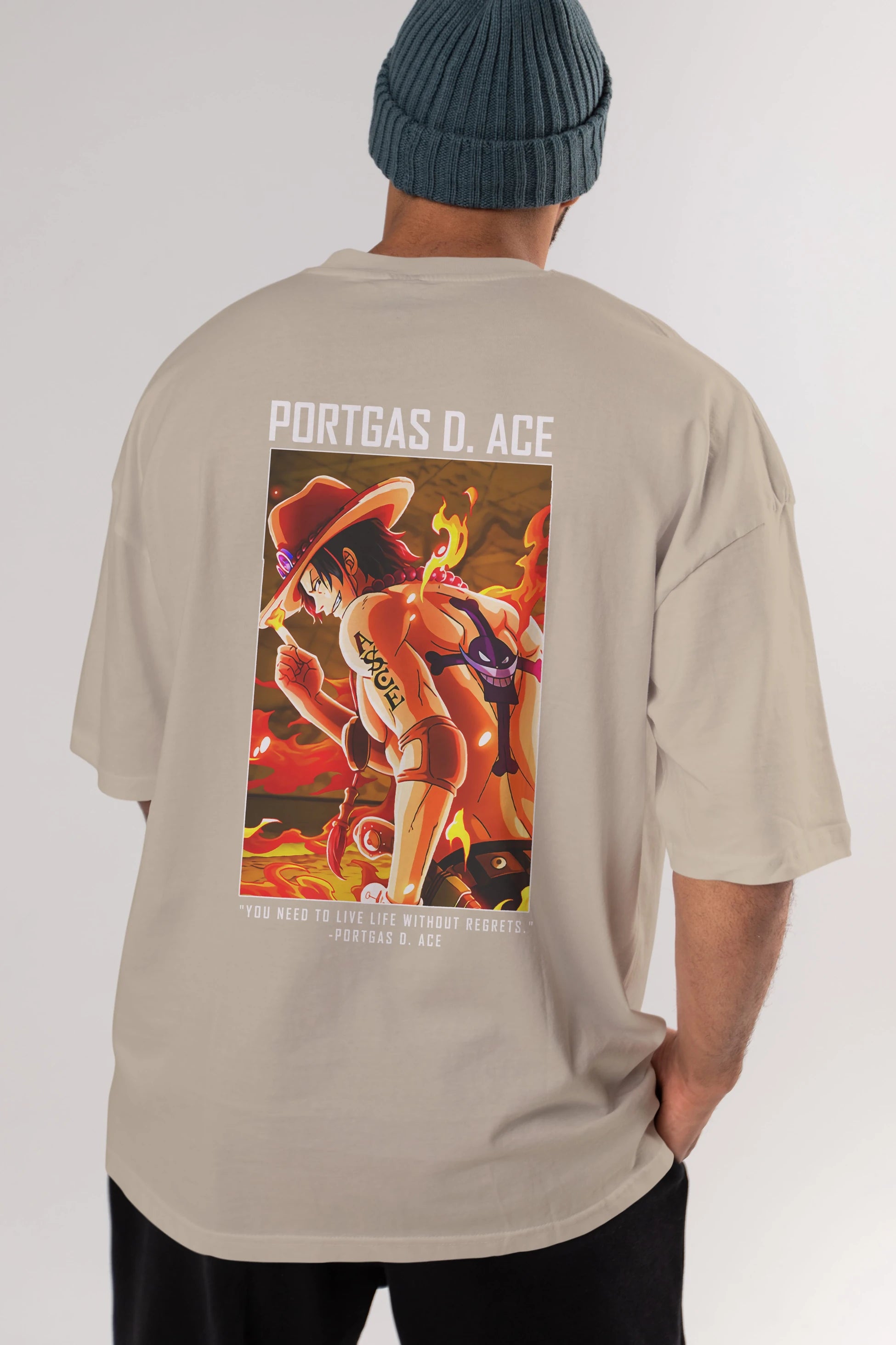 Portgas D. Ace Anime Arka Baskılı Oversize t-shirt Erkek Kadın Unisex %100 pamuk tişort