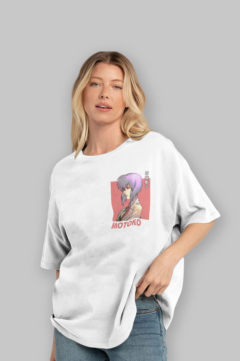 Motoko Kusanagi 12 Ön Sol Baskılı Oversize t-shirt Erkek Kadın Unisex %100 Pamuk Bisiklet Yaka tişort