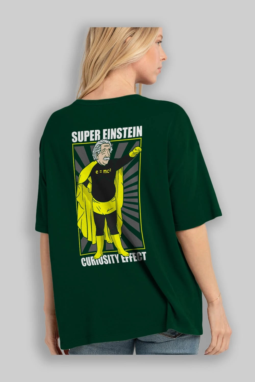 Super Einsten Arka Baskılı Oversize t-shirt Erkek Kadın Unisex %100 Pamuk tişort