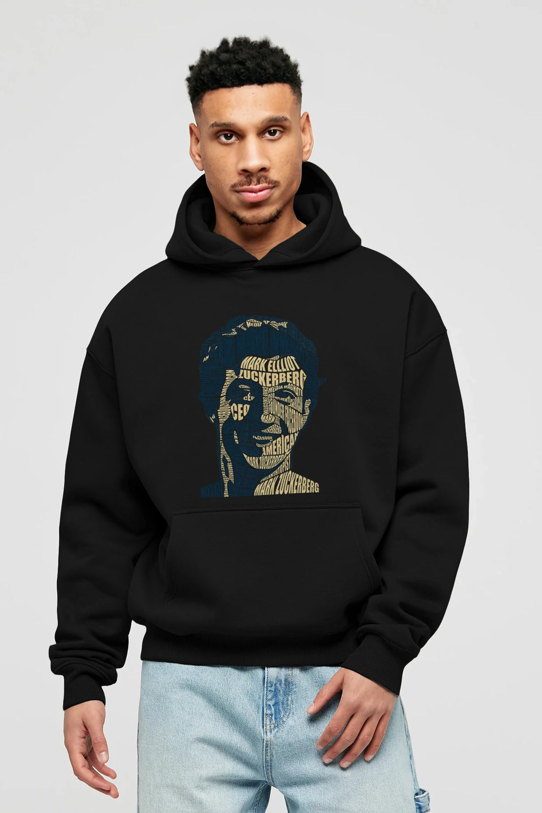 Mark Zuckerberg Calligram Ön Baskılı Hoodie Oversize Kapüşonlu Sweatshirt Erkek Kadın Unisex