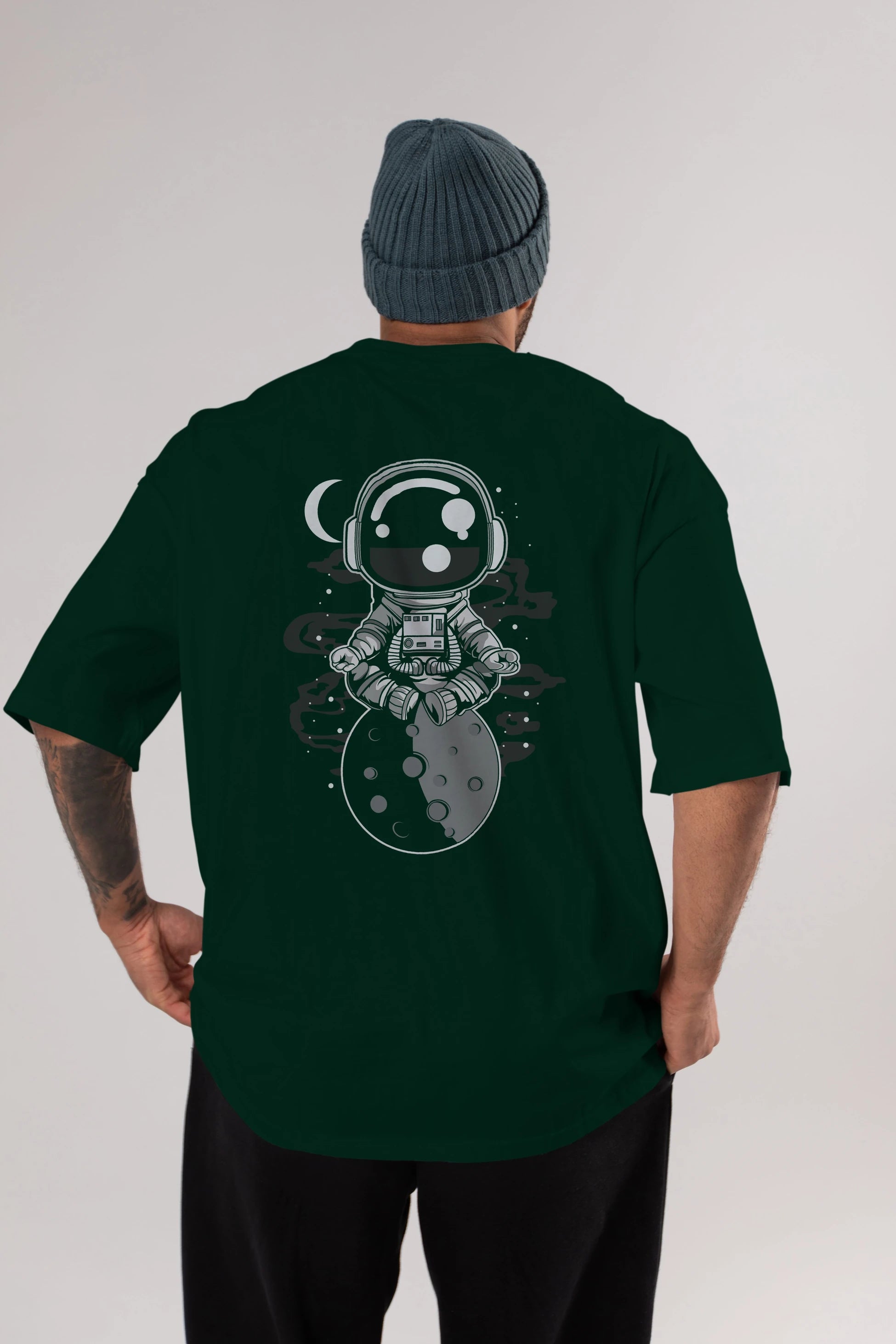 Astronaut Yoga Arka Baskılı Oversize t-shirt Erkek Kadın Unisex