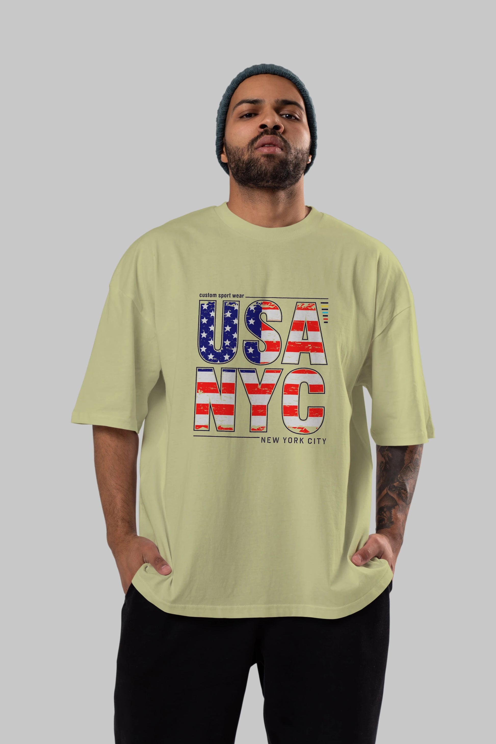 Usa NYC Ön Baskılı Oversize t-shirt Erkek Kadın Unisex