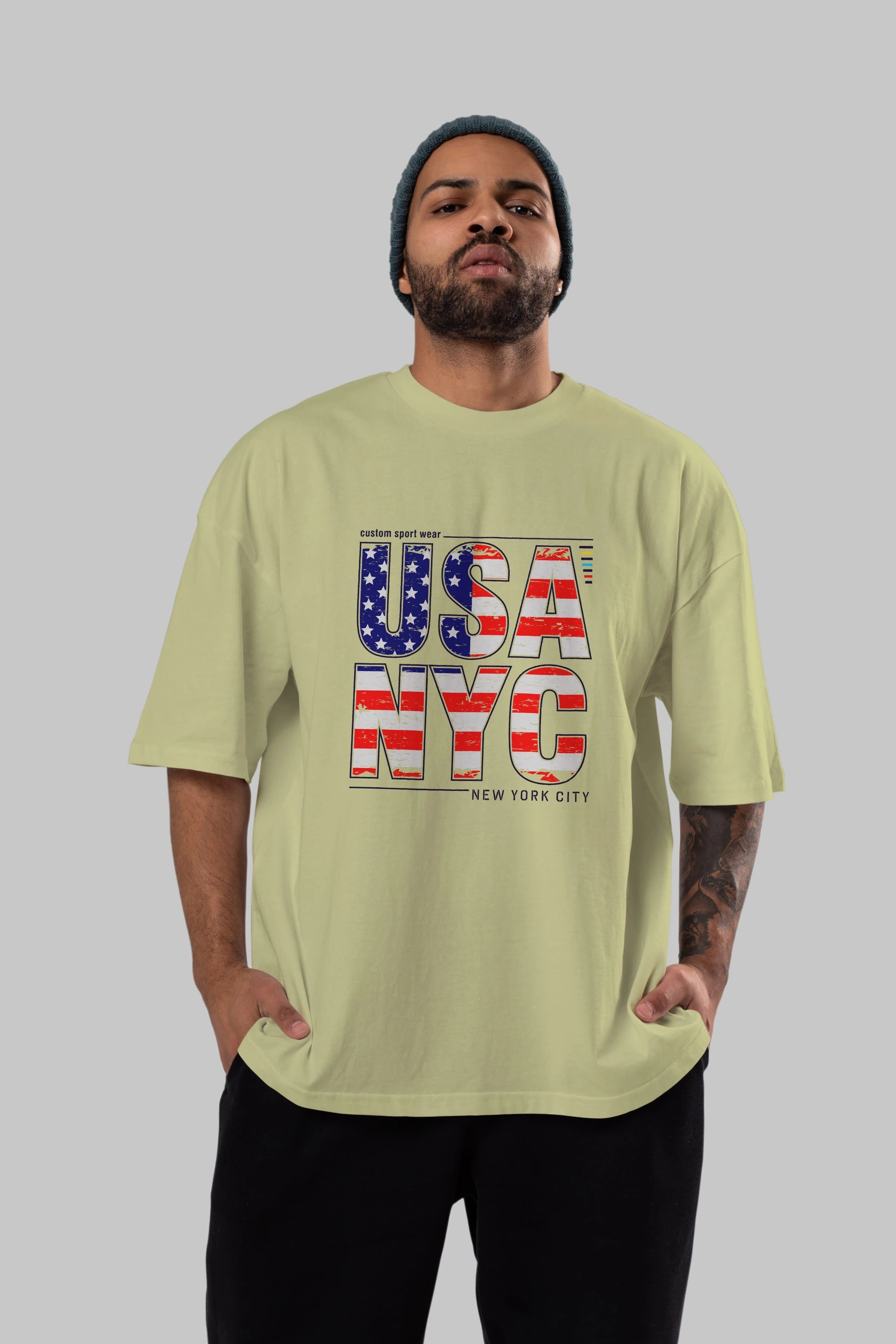 Usa NYC Ön Baskılı Oversize t-shirt Erkek Kadın Unisex