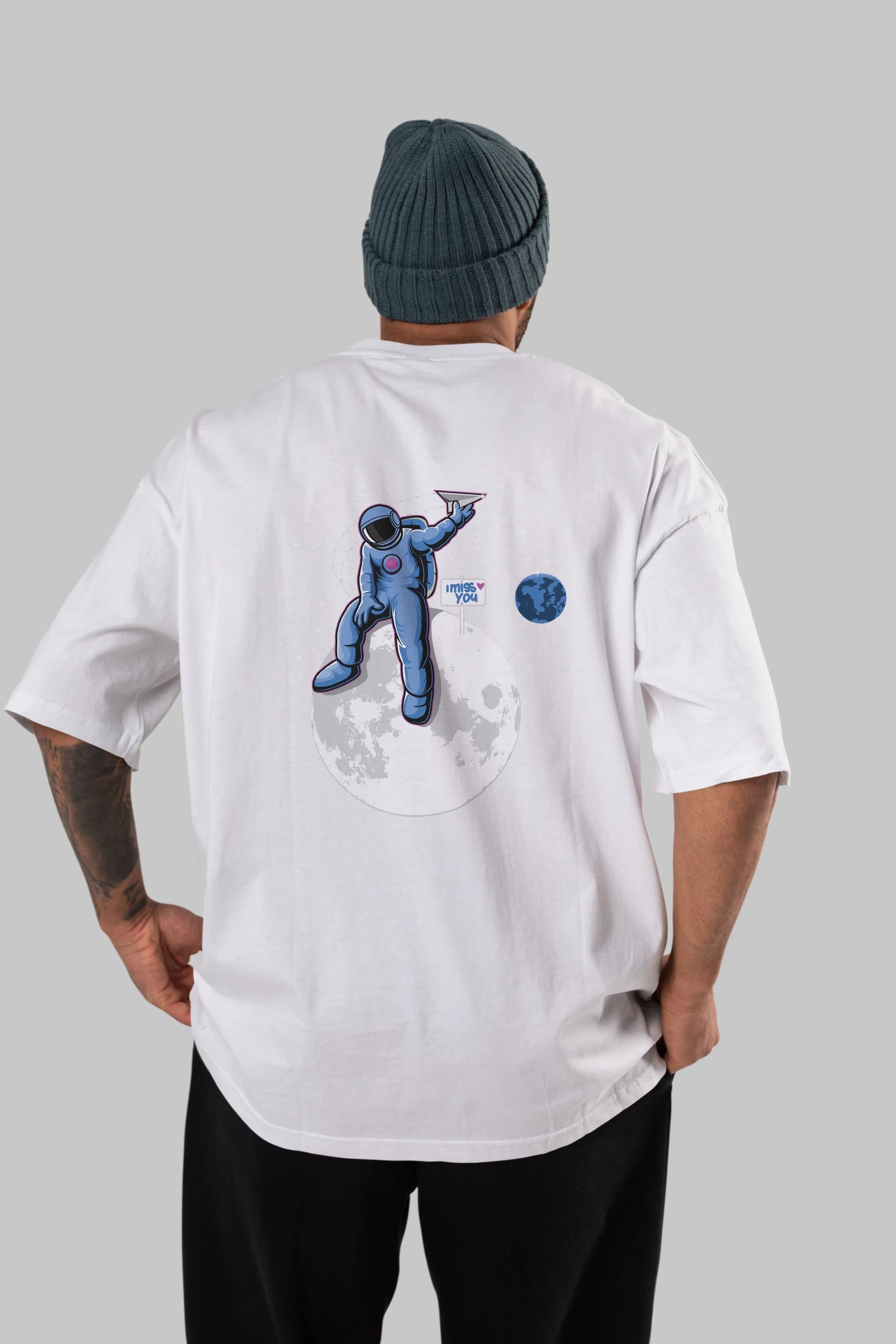 Astro Missing Earth Arka Baskılı Oversize t-shirt Erkek Kadın Unisex