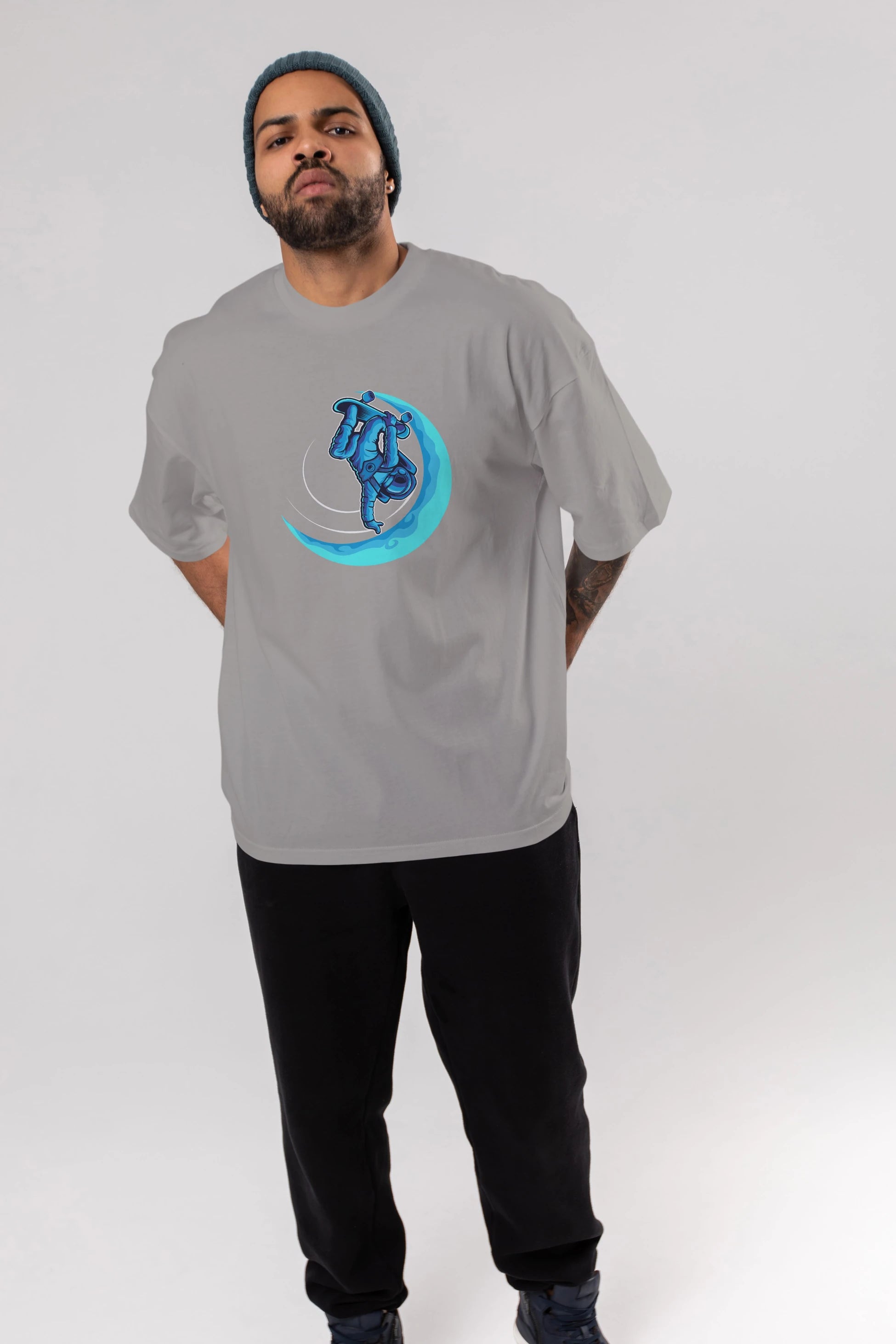 Skating on the moon Ön Baskılı Oversize t-shirt Erkek Kadın Unisex
