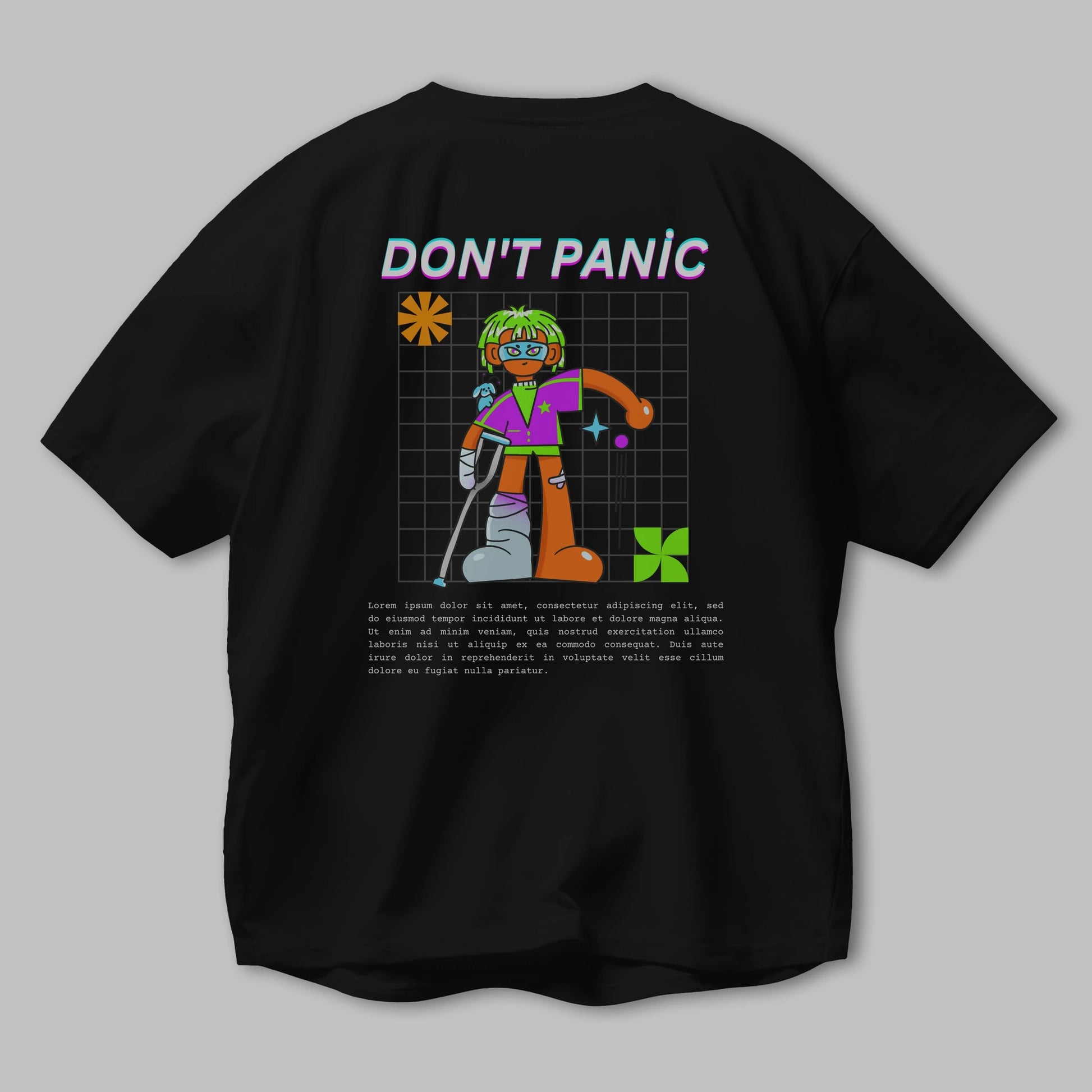 Dont Panic Yazılı Arka Baskılı Oversize t-shirt Erkek Kadın Unisex