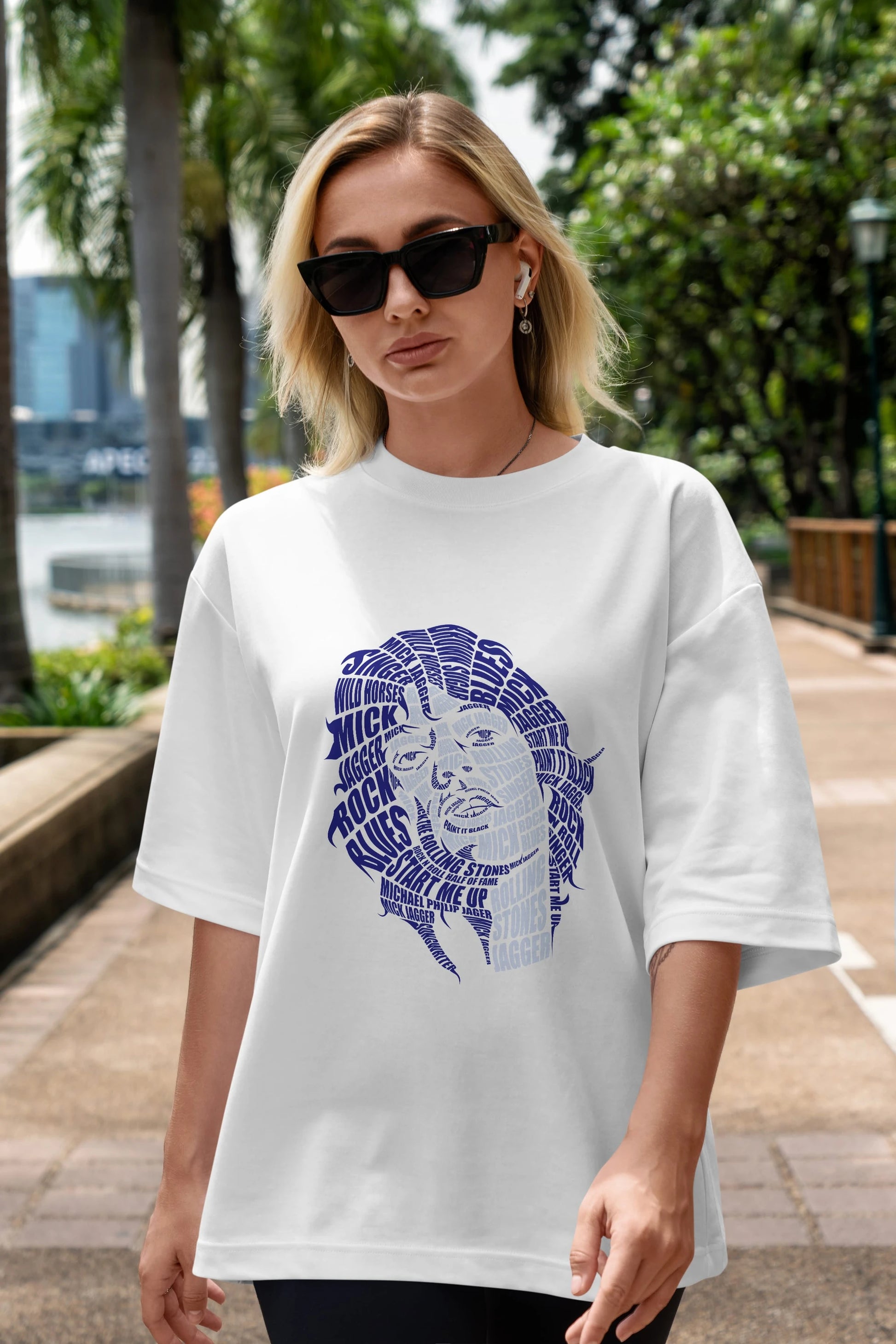 Mick Jagger Calligram Ön Baskılı Oversize t-shirt %100 pamuk Erkek Kadın Unisex