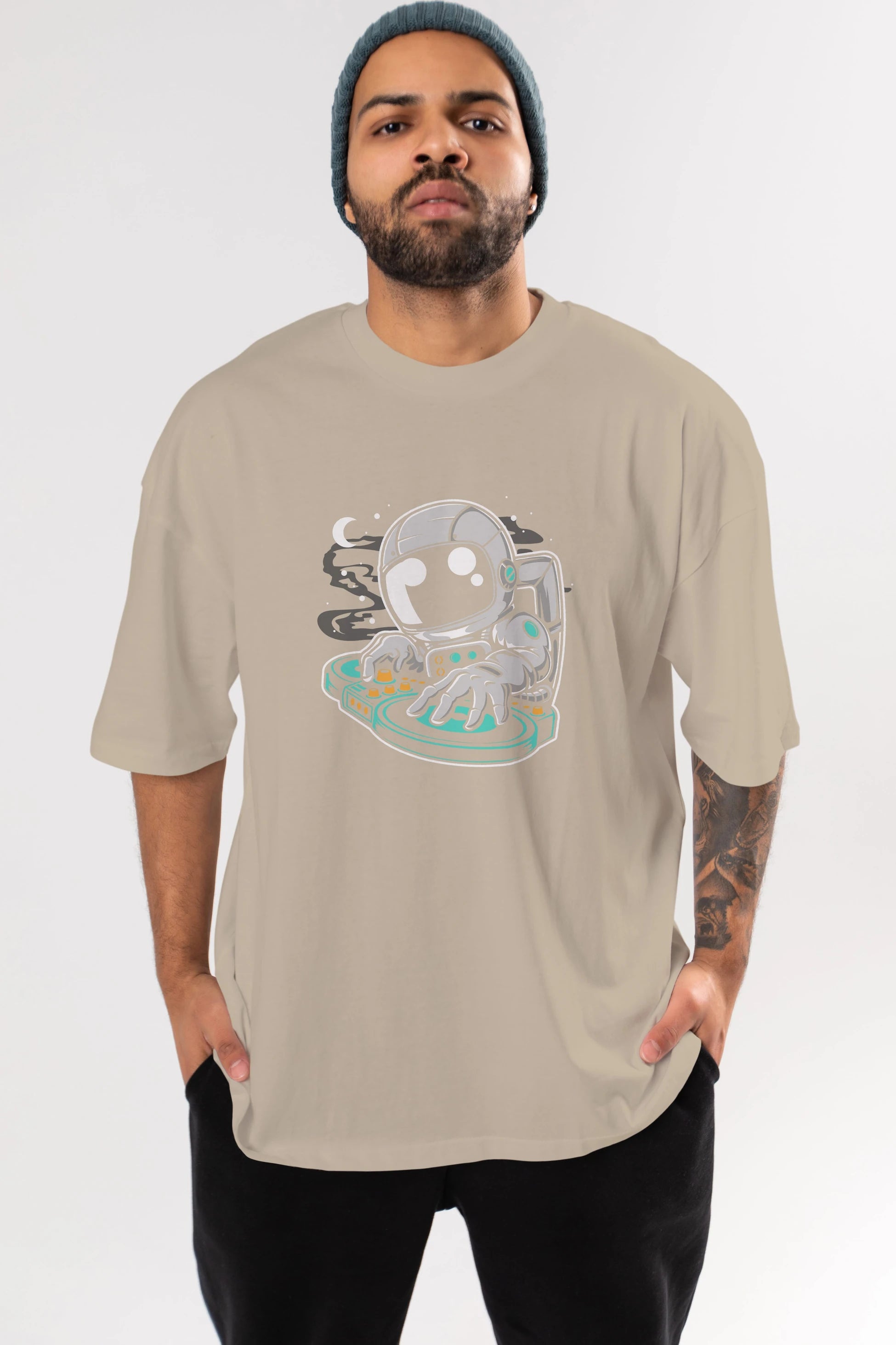 Astronaut DJ Ön Baskılı Oversize t-shirt Erkek Kadın Unisex