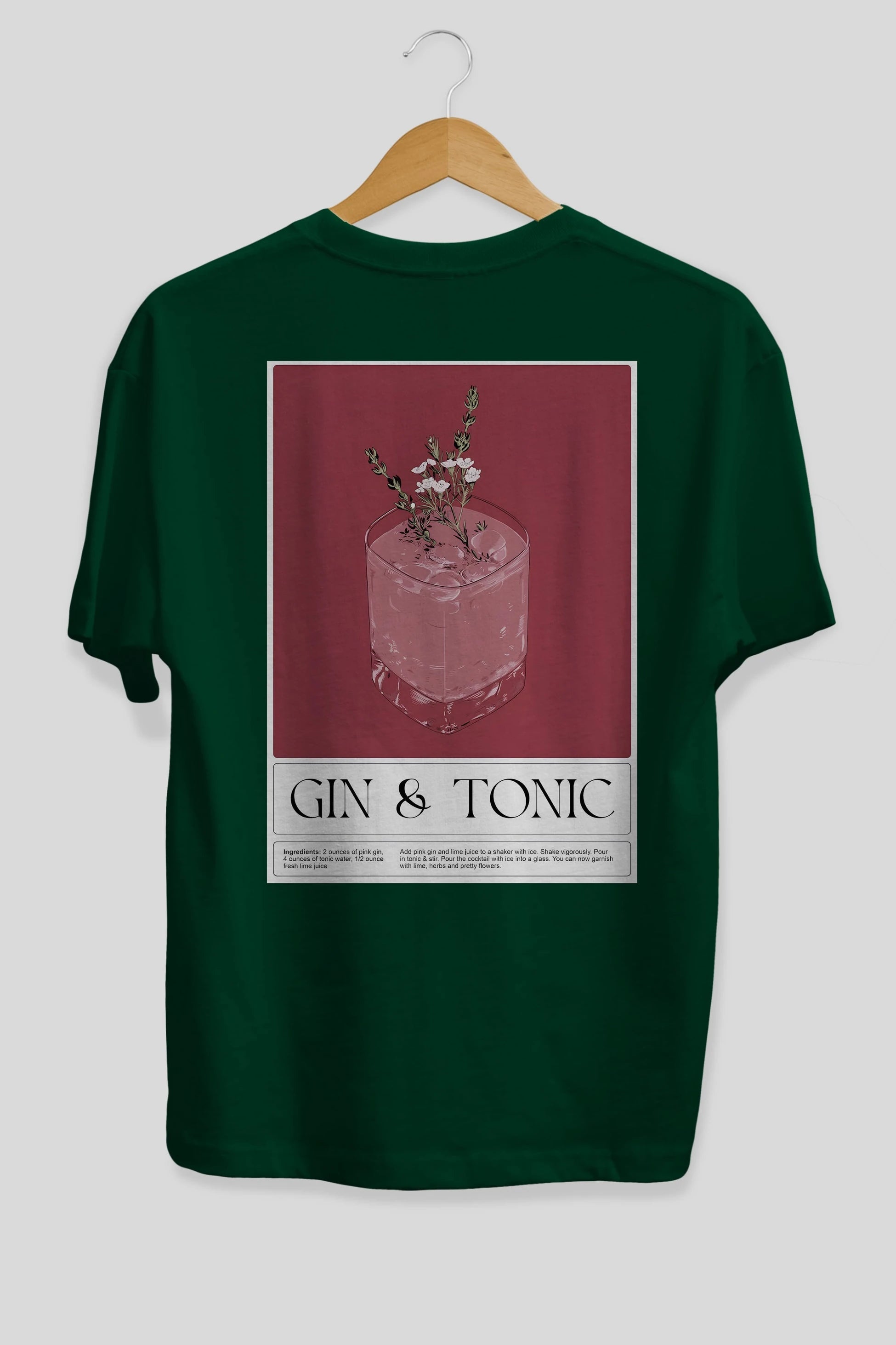 Gin Tonic 4 Arka Baskılı Oversize t-shirt Erkek Kadın Unisex %100 Pamuk Bisiklet Yaka tişort