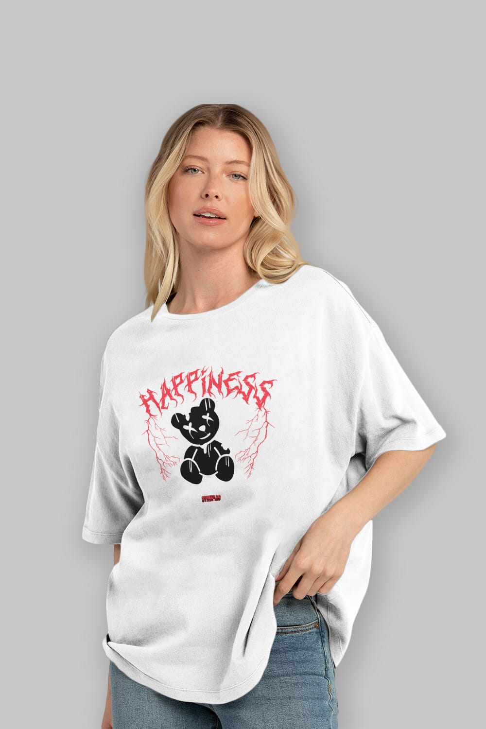 Happiness Bear Ön Baskılı Oversize t-shirt Erkek Kadın Unisex