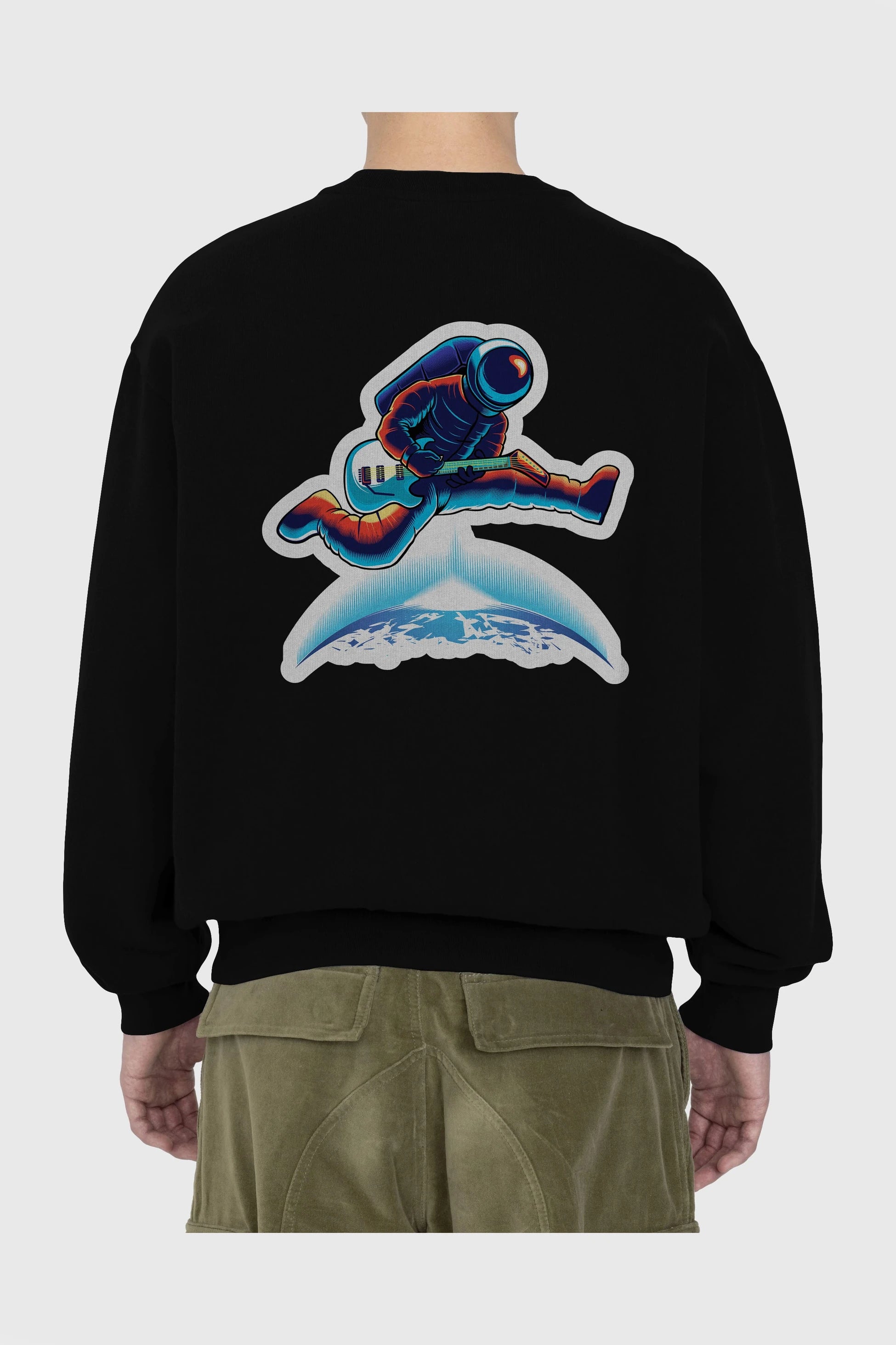 Astroguitar Sticker Arka Baskılı Oversize Sweatshirt Erkek Kadın Unisex