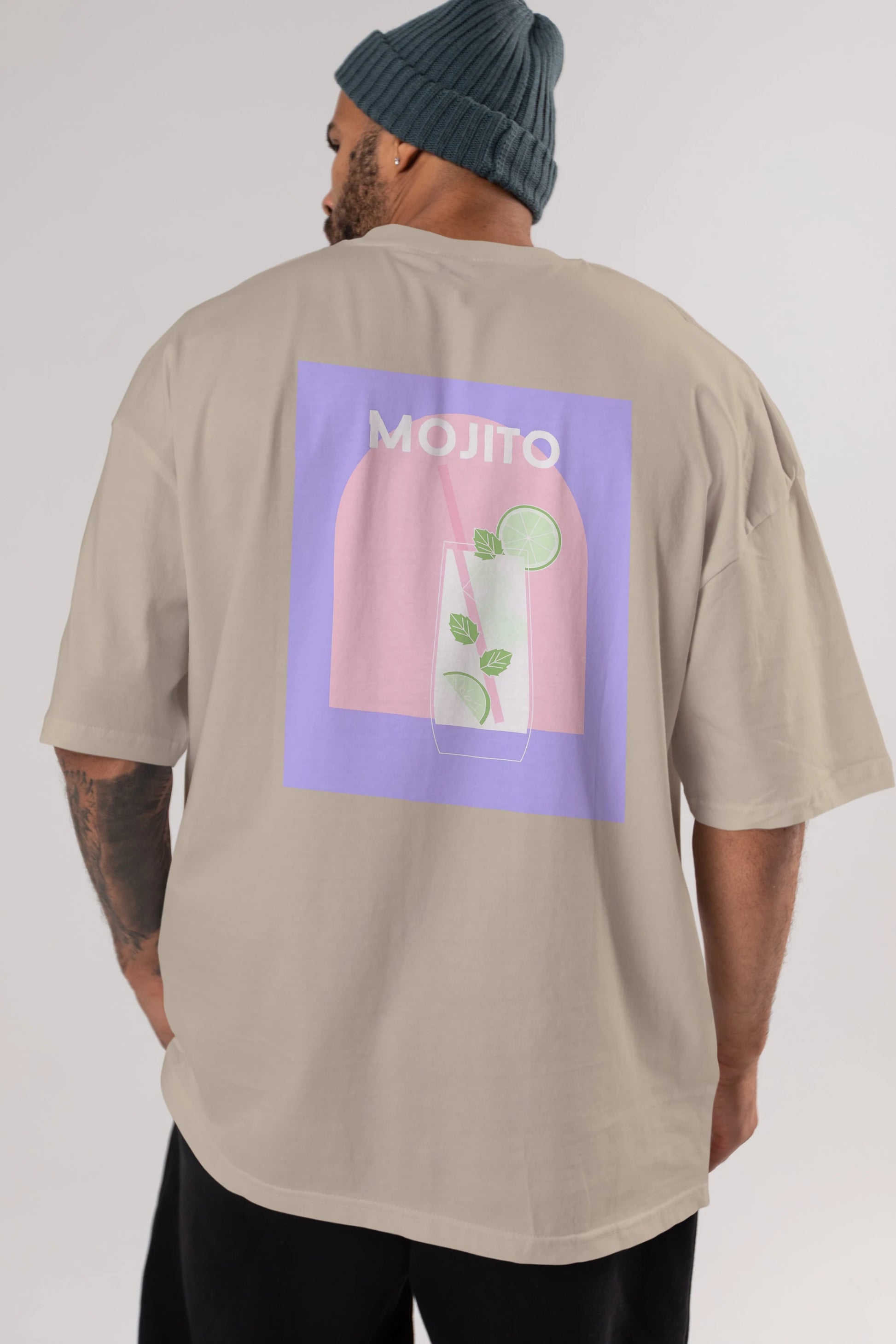Mojito 2 Arka Baskılı Oversize t-shirt Erkek Kadın Unisex %100 Pamuk Bisiklet Yaka tişort