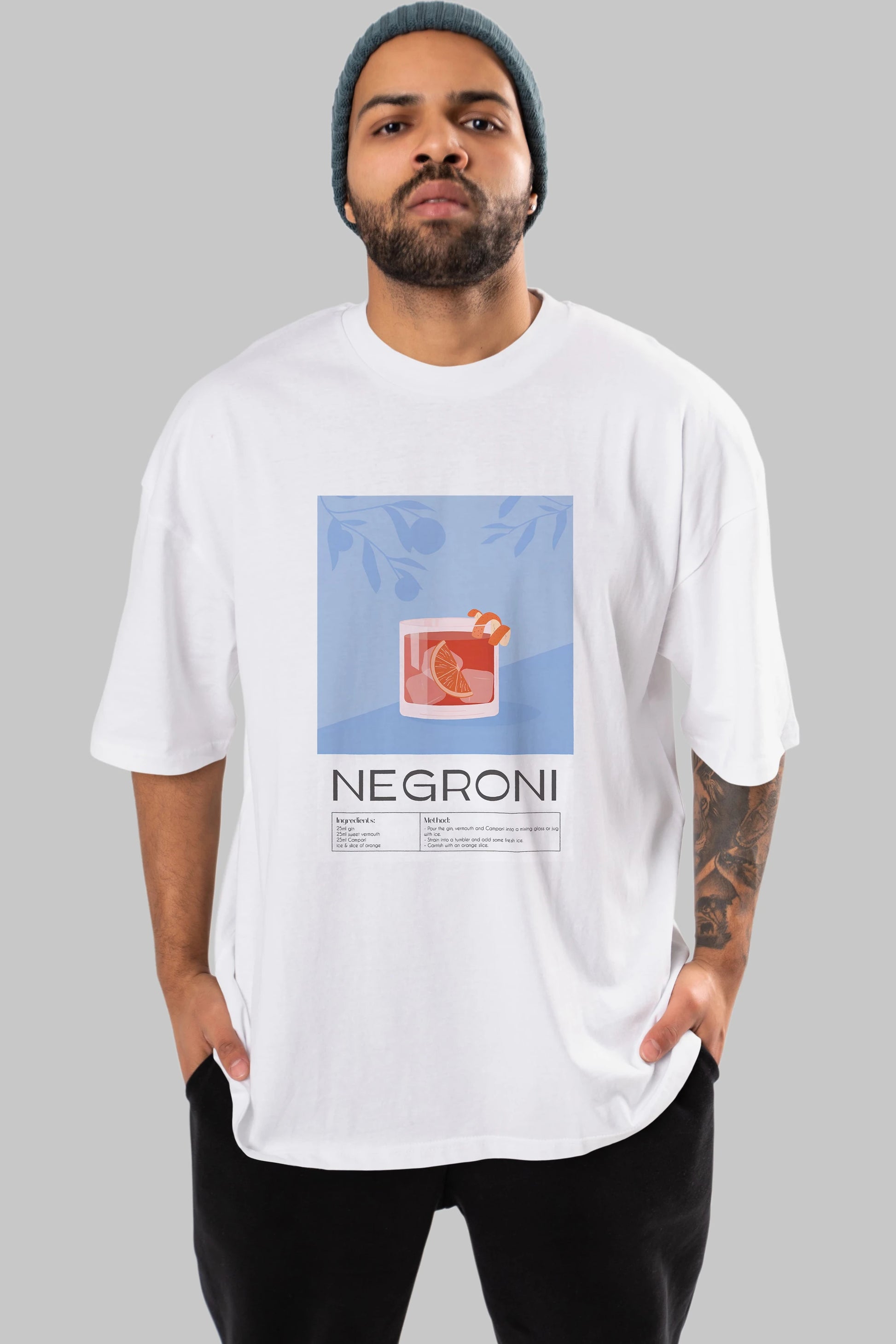 Negroni Ön Baskılı Oversize t-shirt Erkek Kadın Unisex %100 Pamuk Bisiklet Yaka tişort
