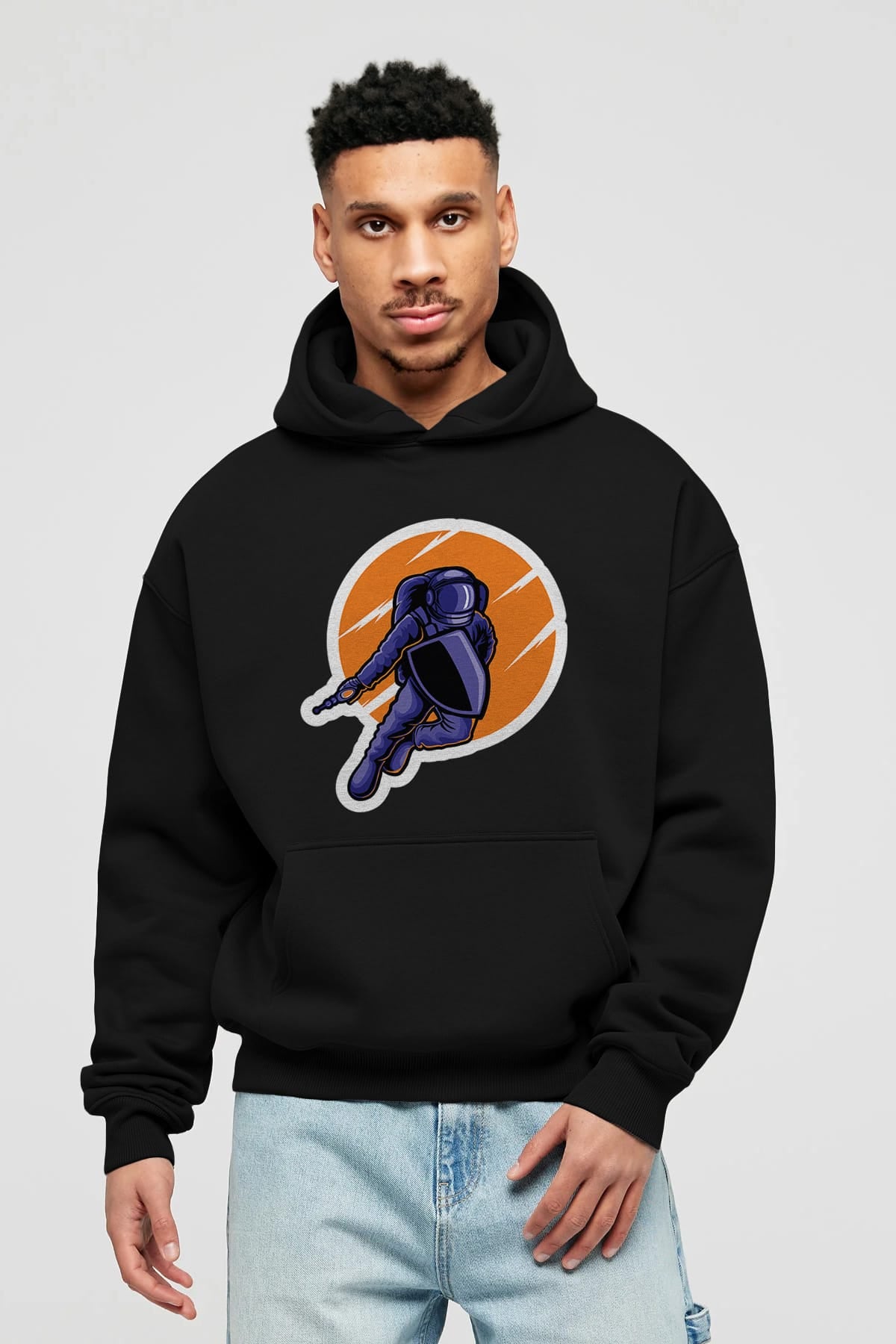 Astro Wars Sticker Ön Baskılı Hoodie Oversize Kapüşonlu Sweatshirt Erkek Kadın Unisex