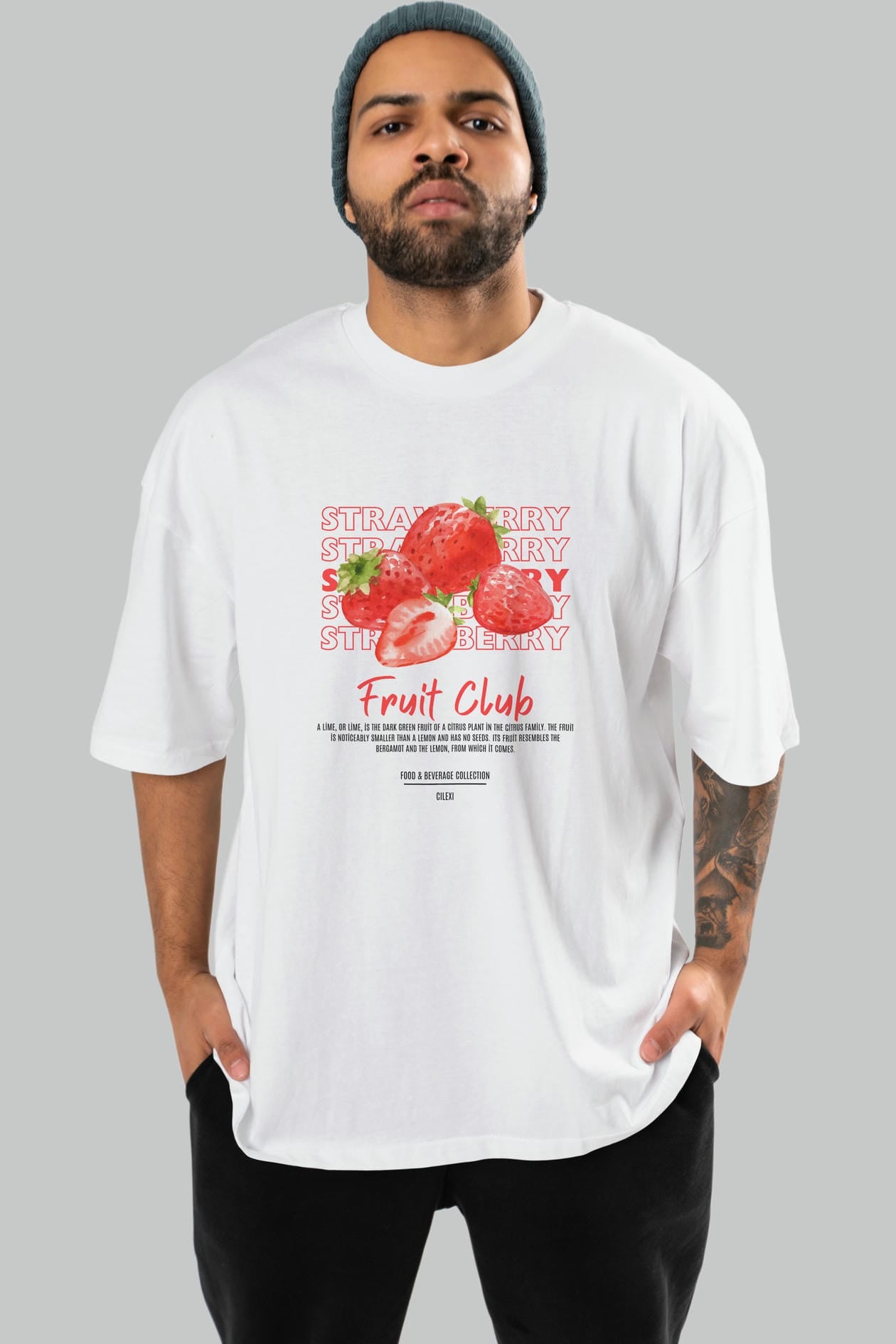 Strawberry Ön Baskılı Oversize t-shirt Erkek Kadın Pamuk Bisiklet Yaka tişort