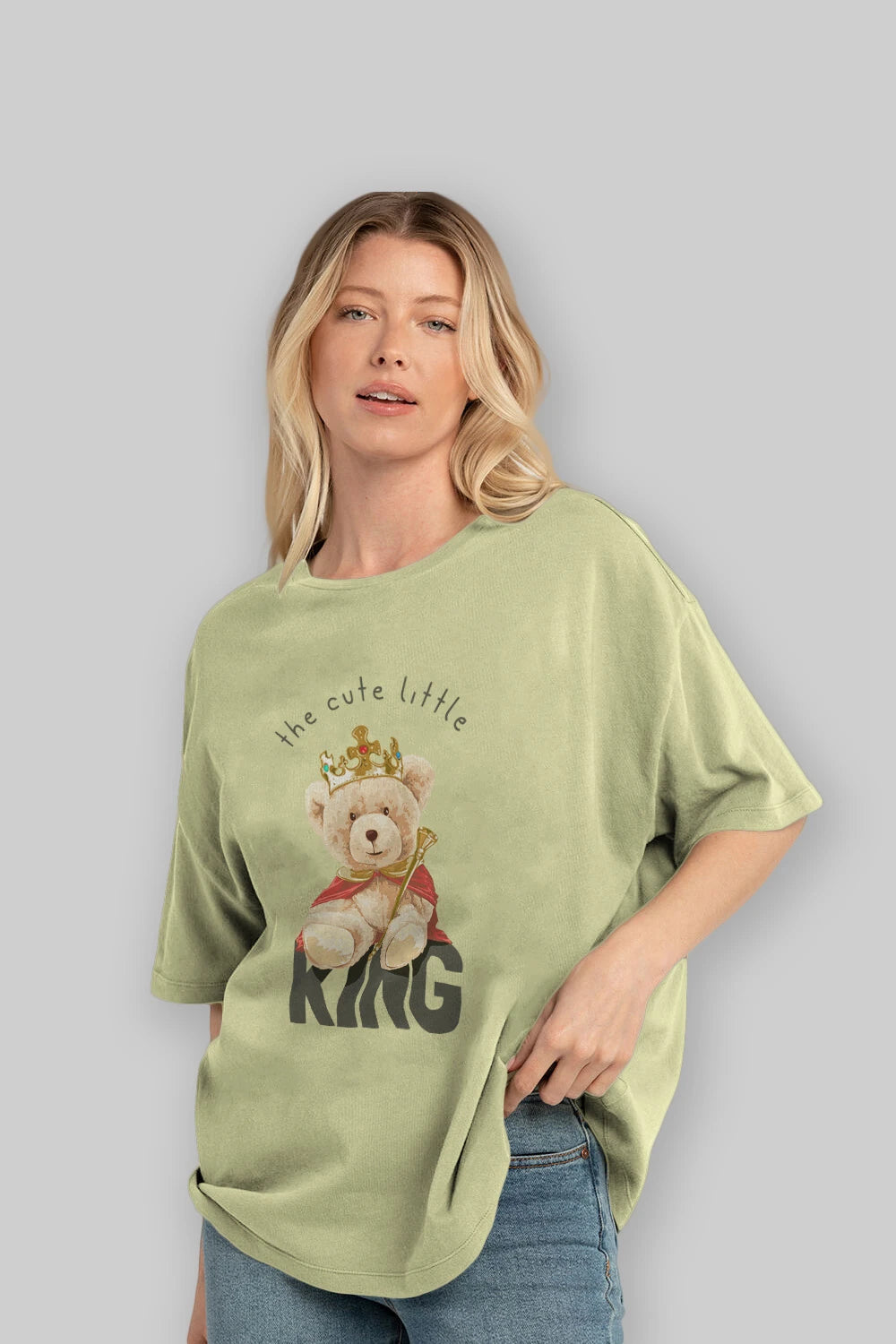 Teddy Bear King Ön Baskılı Oversize t-shirt Erkek Kadın Unisex %100 Pamuk