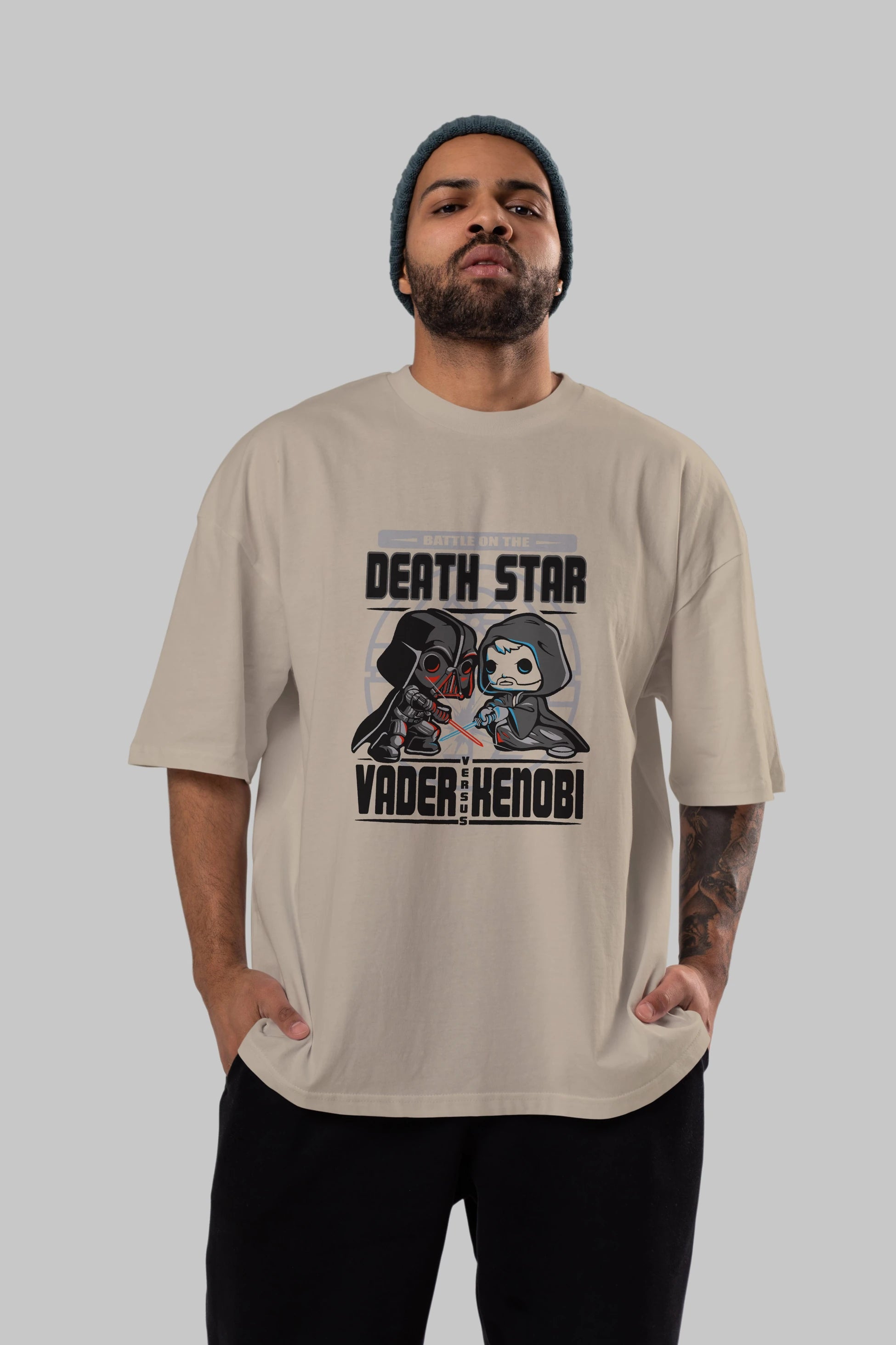 Vader Kenobi Ön Baskılı Oversize t-shirt Erkek Kadın Unisex %100 Pamuk Bisiklet Yaka tişort