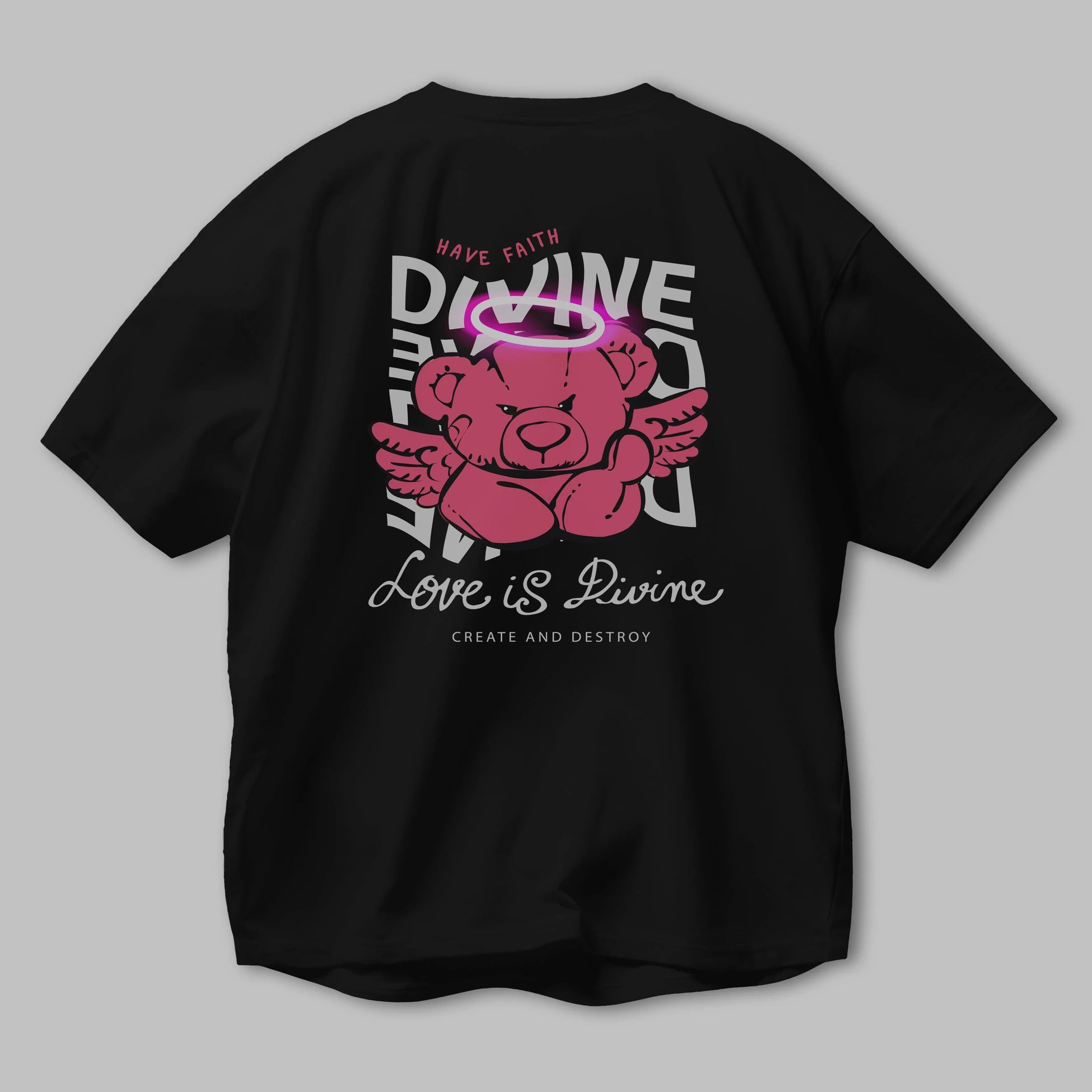 Love is Divine Bear Arka Baskılı Oversize t-shirt Erkek Kadın Unisex