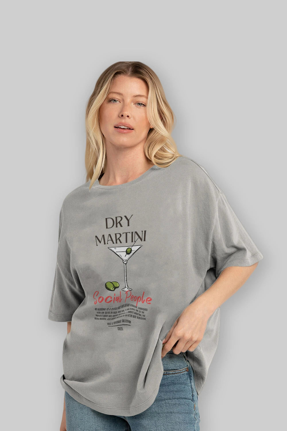 Dry Martını Kokteyl Serisi ön Baskılı Oversize t-shirt Erkek Kadın %100 Pamuk Bisiklet Yaka tişort