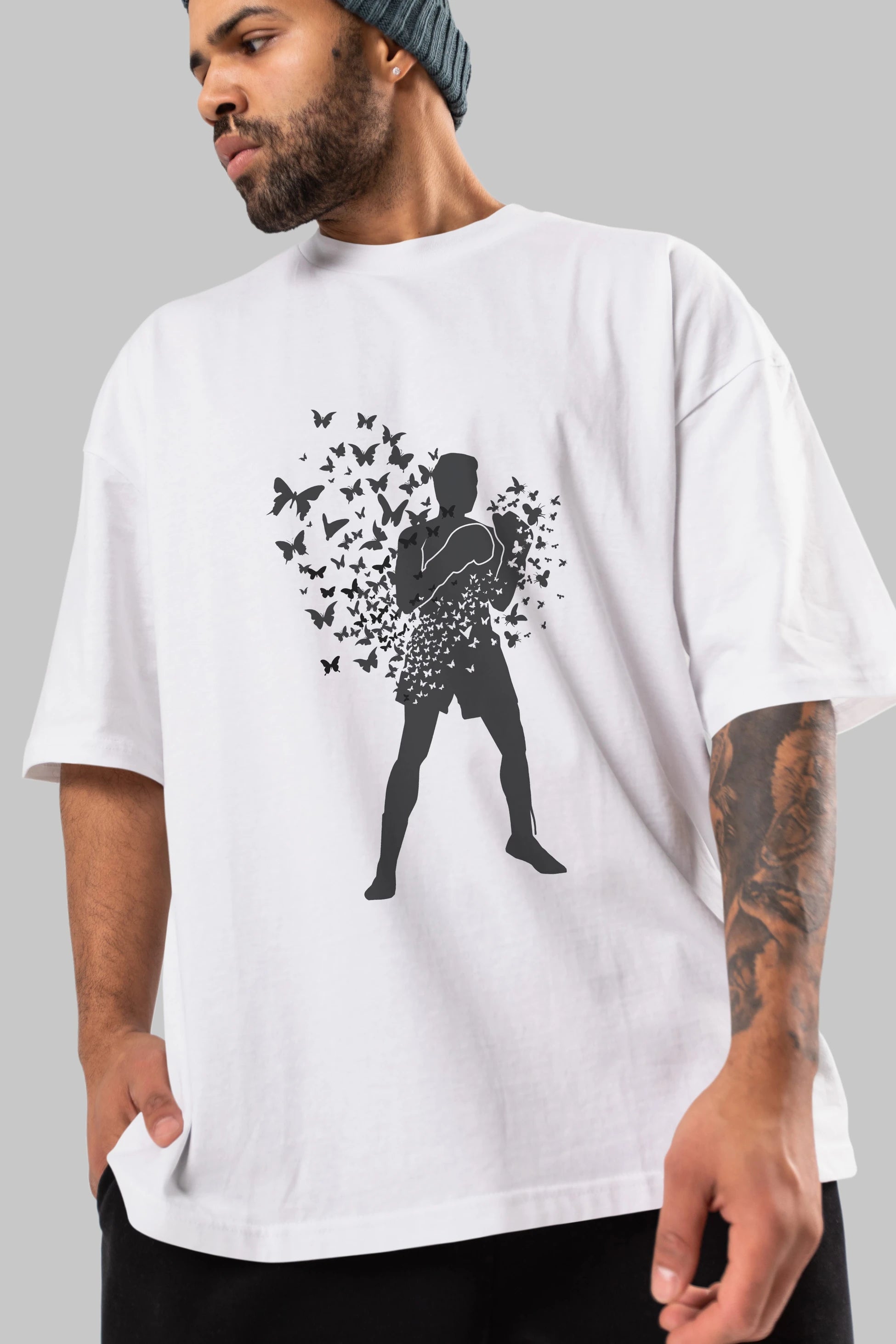 Float Like Butterfly Sting Like Bee Ön Baskılı Oversize t-shirt %100 pamuk Erkek Kadın Unisex
