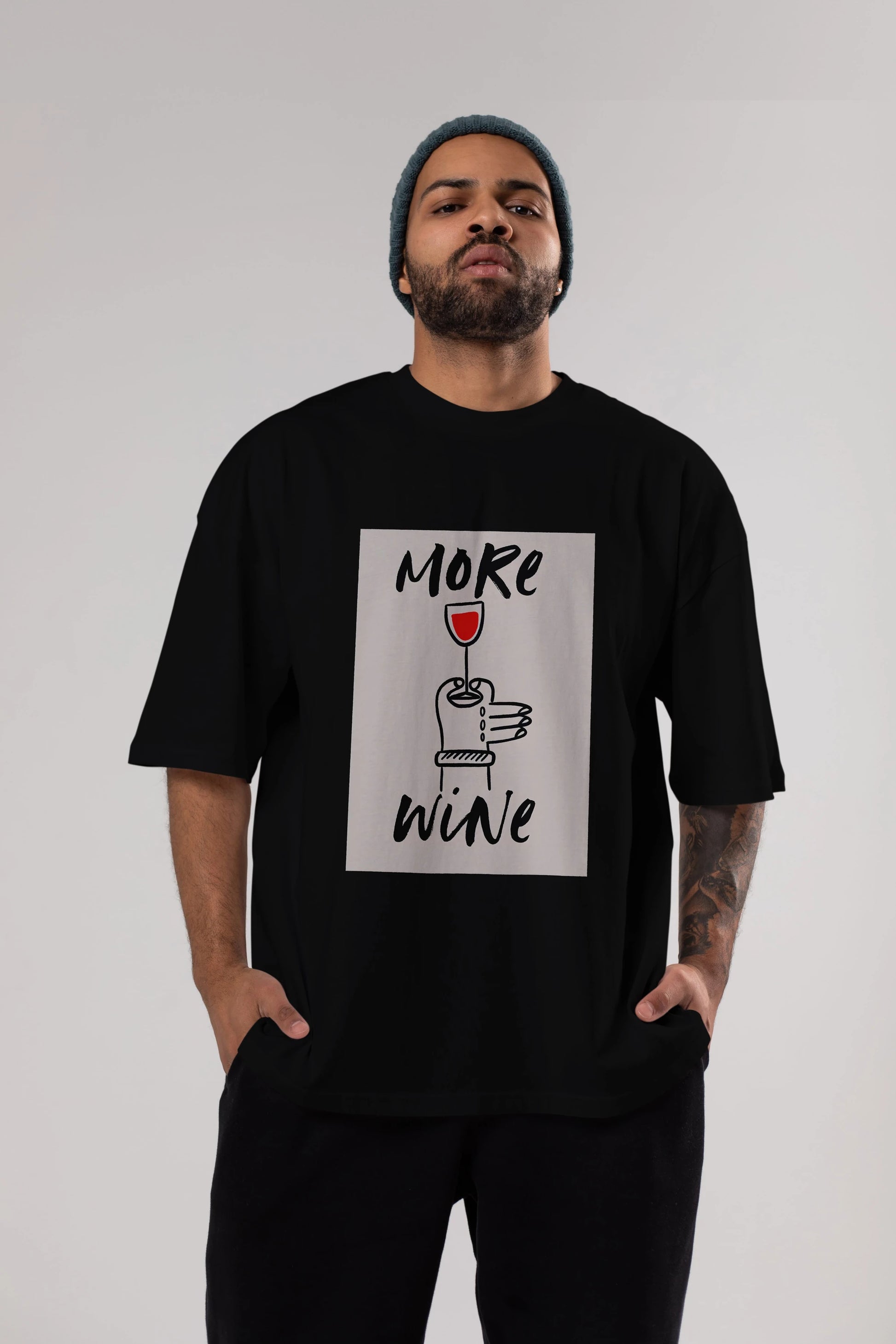 More Wine 2 Ön Baskılı Oversize t-shirt Erkek Kadın Unisex %100 Pamuk Bisiklet Yaka tişort