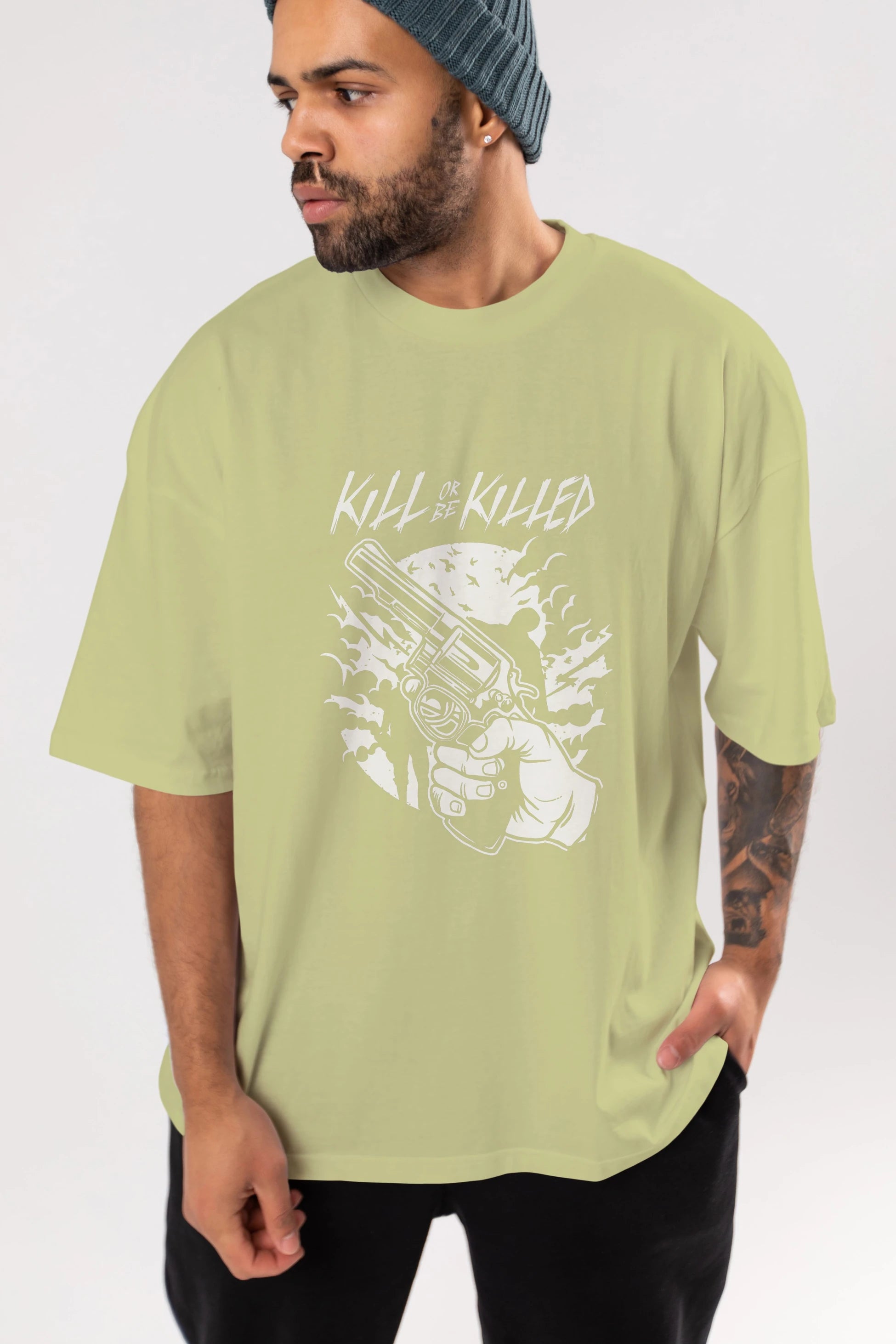 Zombie Shooter Ön Baskılı Oversize t-shirt Erkek Kadın Unisex %100 Pamuk tişort