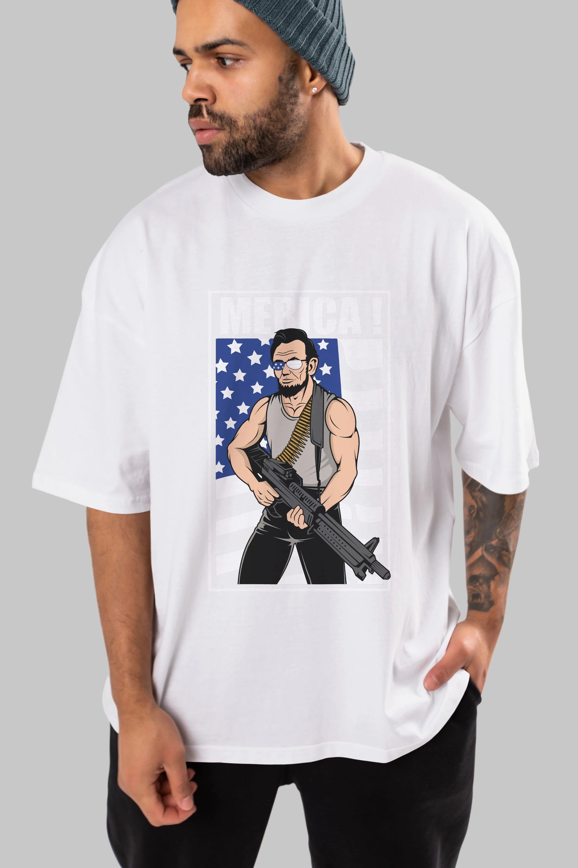 Lincoln Rambo Ön Baskılı Oversize t-shirt Erkek Kadın Unisex %100 Pamuk tişort