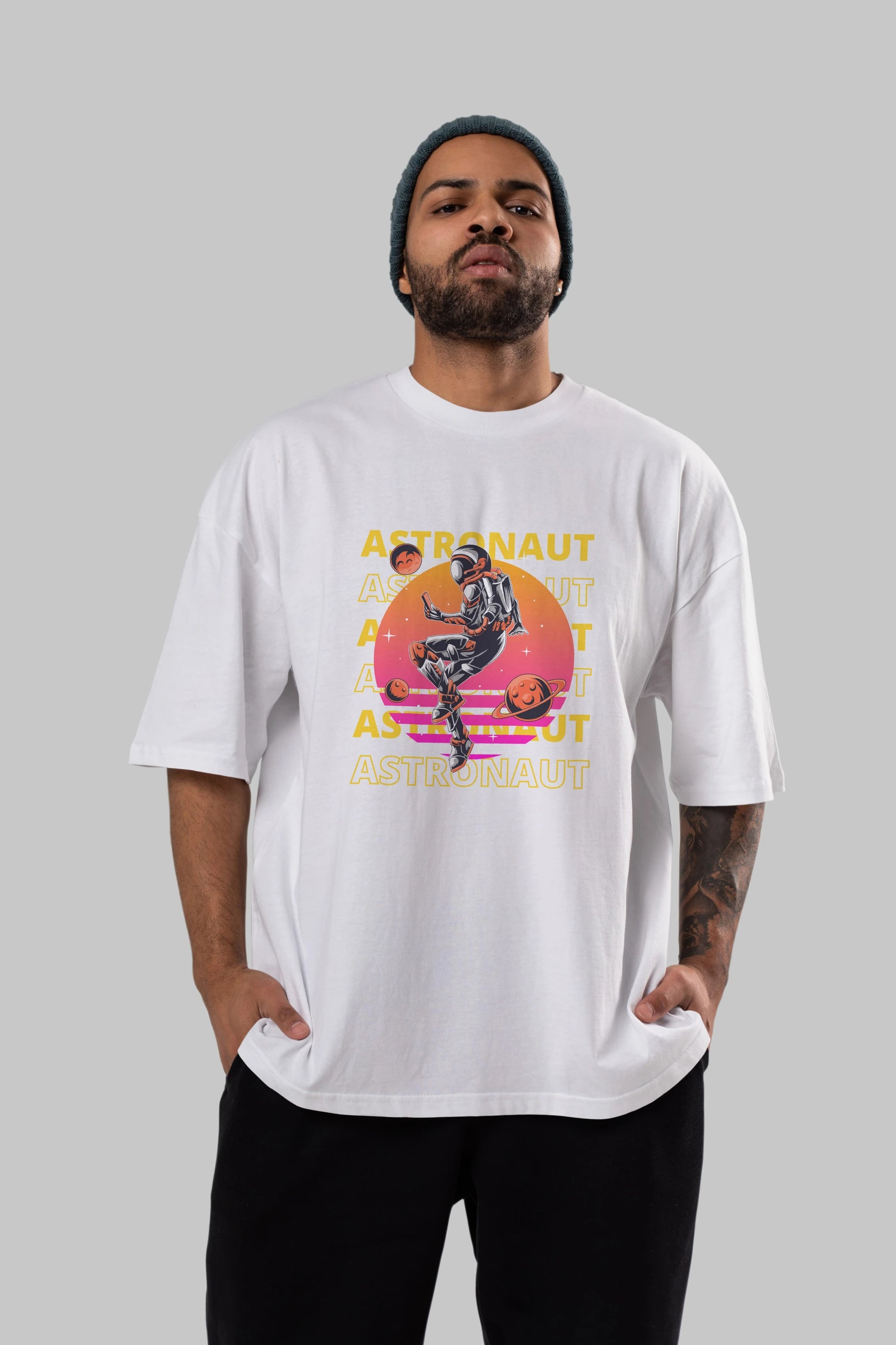 Astronaut Streetwear 2 Ön Baskılı Oversize t-shirt Erkek Kadın Unisex