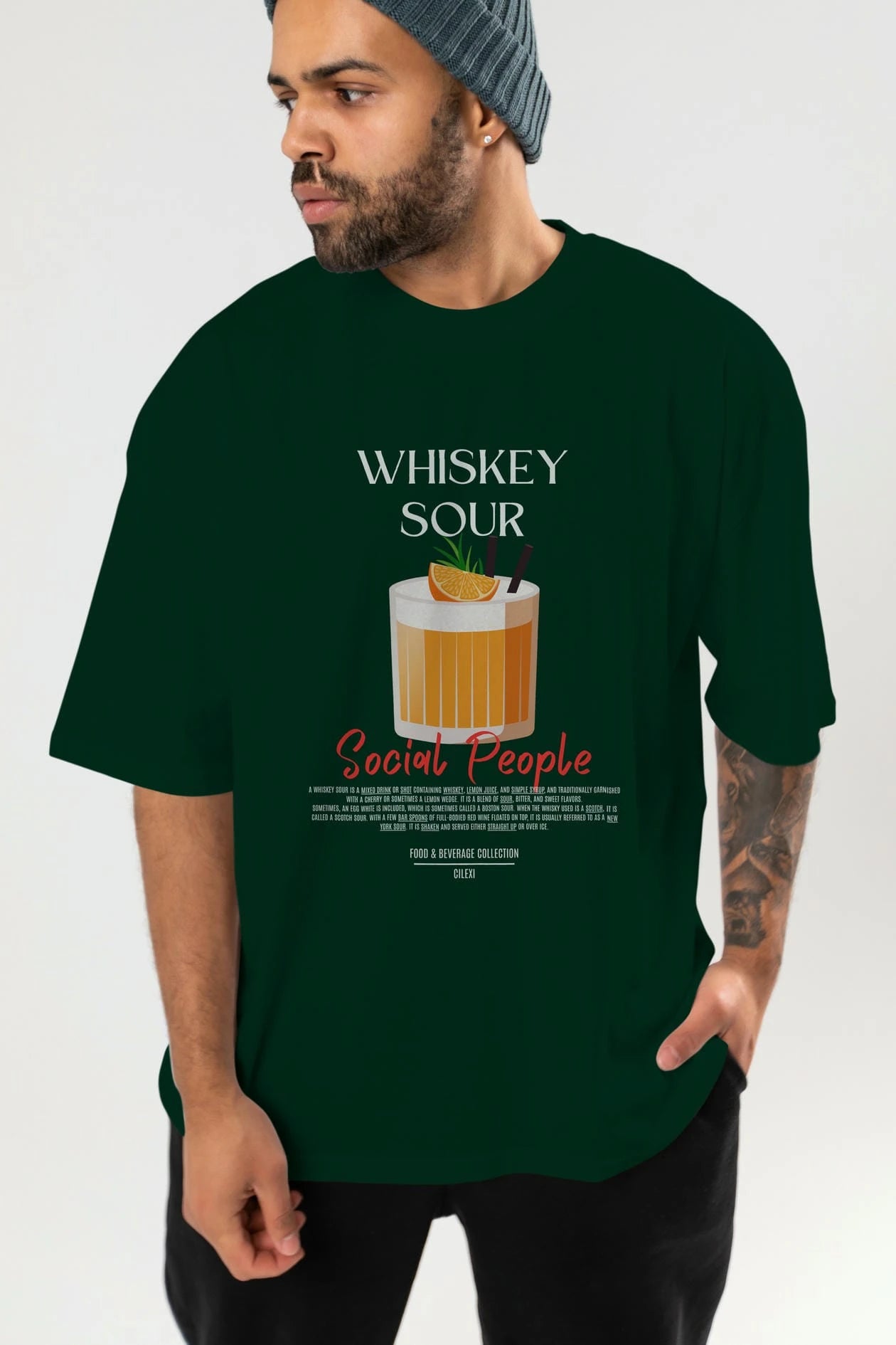 Whıskey Sour Kokteyl Serisi ön Baskılı Oversize t-shirt Erkek Kadın %100 Pamuk Bisiklet Yaka tişort