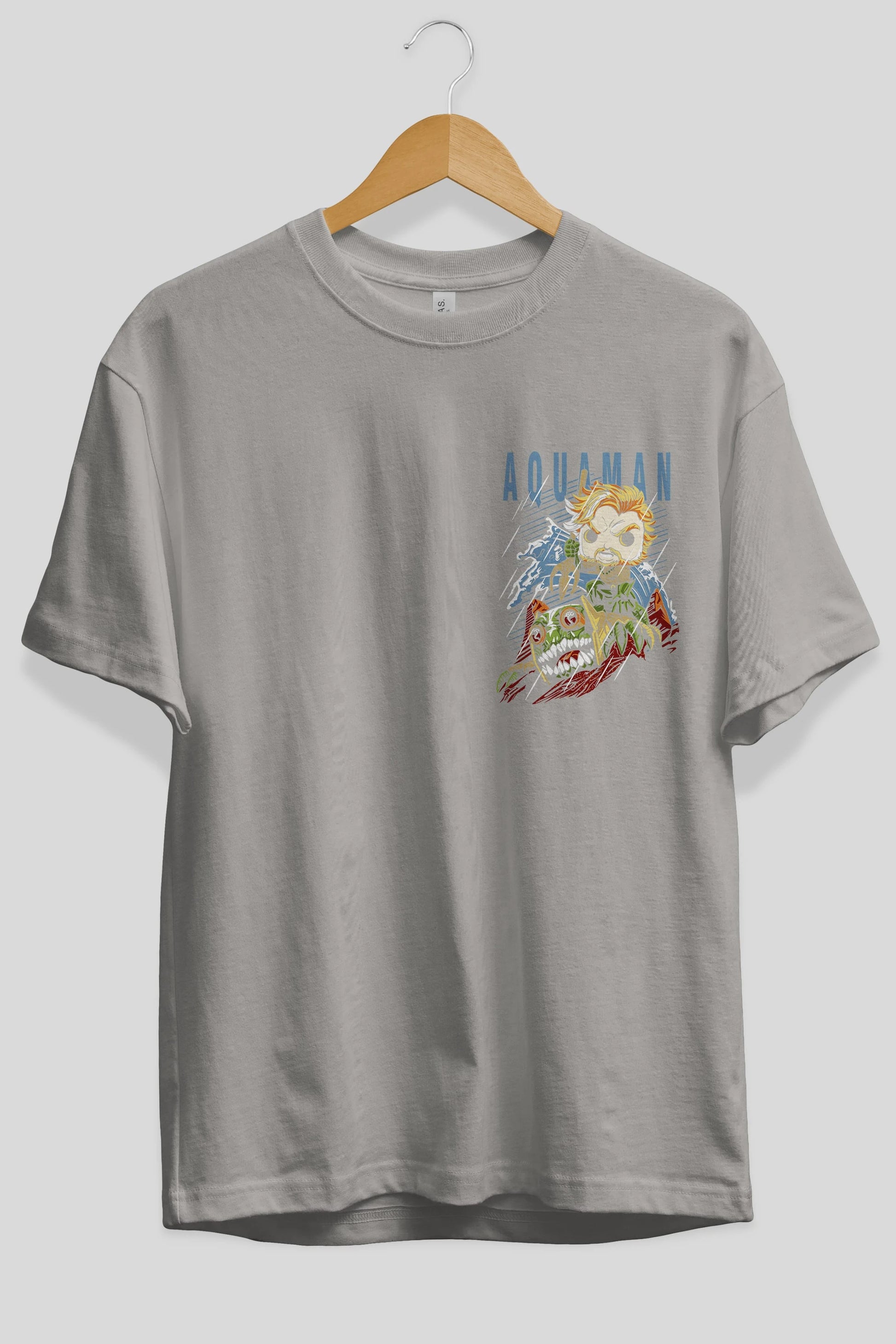 Aquaman Ön Sol Baskılı Oversize t-shirt Erkek Kadın Unisex %100 Pamuk Bisiklet Yaka tişort