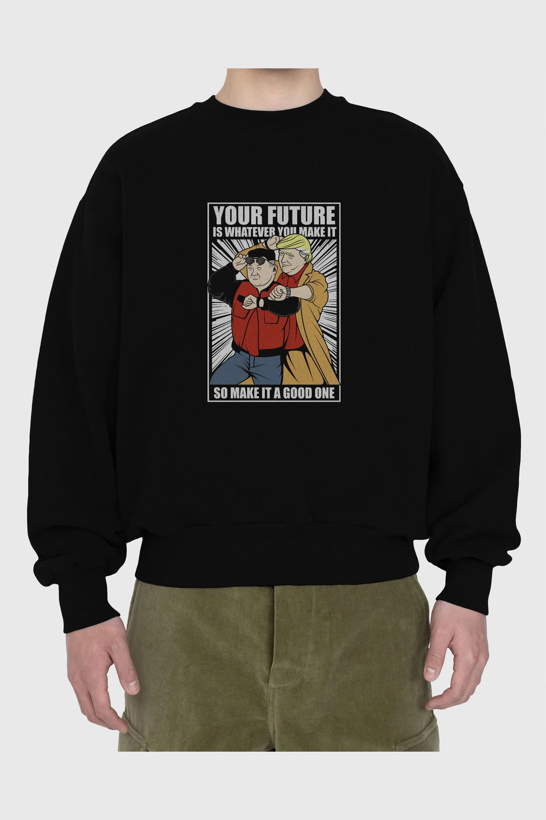 Back To The Future Jong Un Trump Ön Baskılı Oversize Sweatshirt Erkek Kadın Unisex