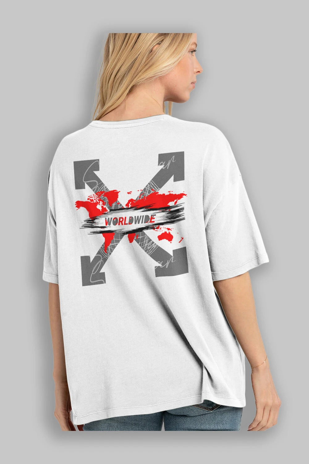 Worldwide Style Arka Baskılı Oversize t-shirt Erkek Kadın Unisex