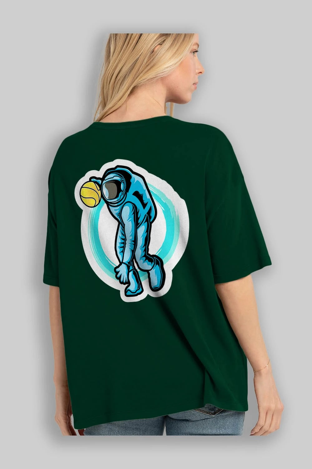 Astronaut Dribble Sticker Arka Baskılı Oversize t-shirt Erkek Kadın Unisex