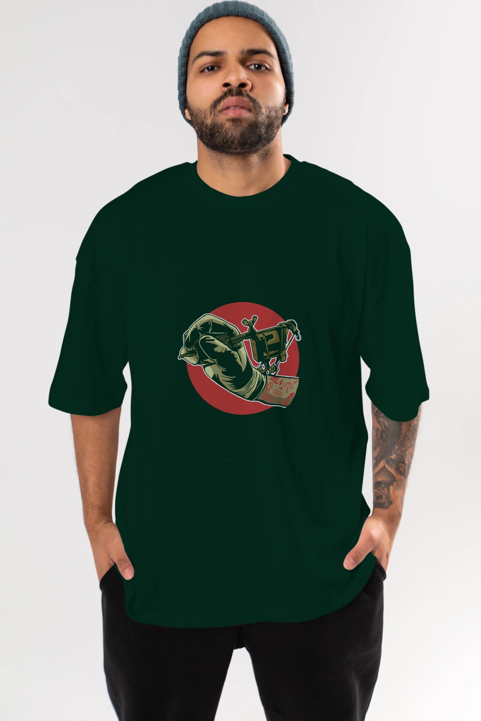 Tattoo Machine ] Ön Baskılı Oversize t-shirt Erkek Kadın Unisex %100 Pamuk tişort