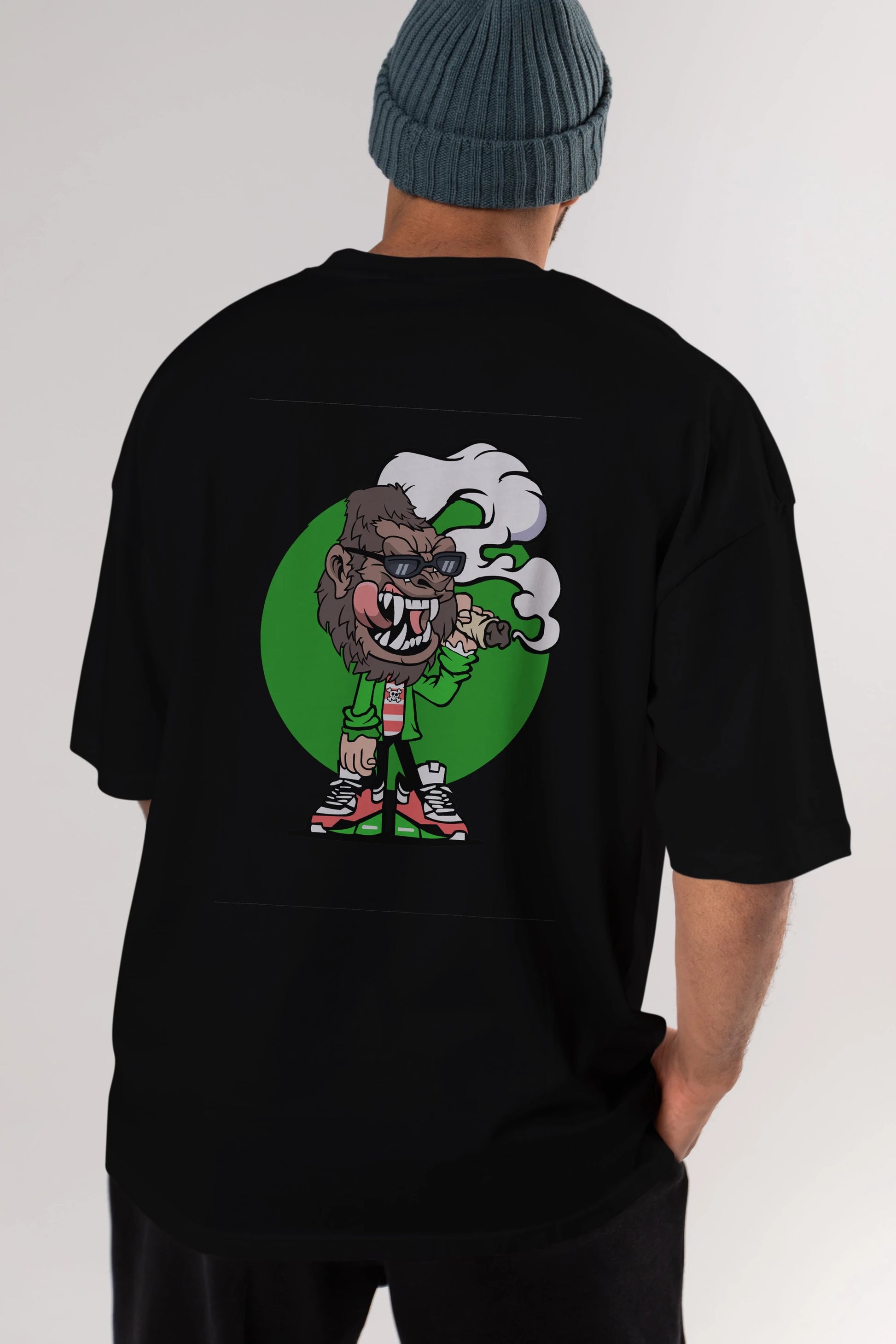 Gorilla Smoker Arka Baskılı Oversize t-shirt Erkek Kadın Unisex %100 Pamuk tişort