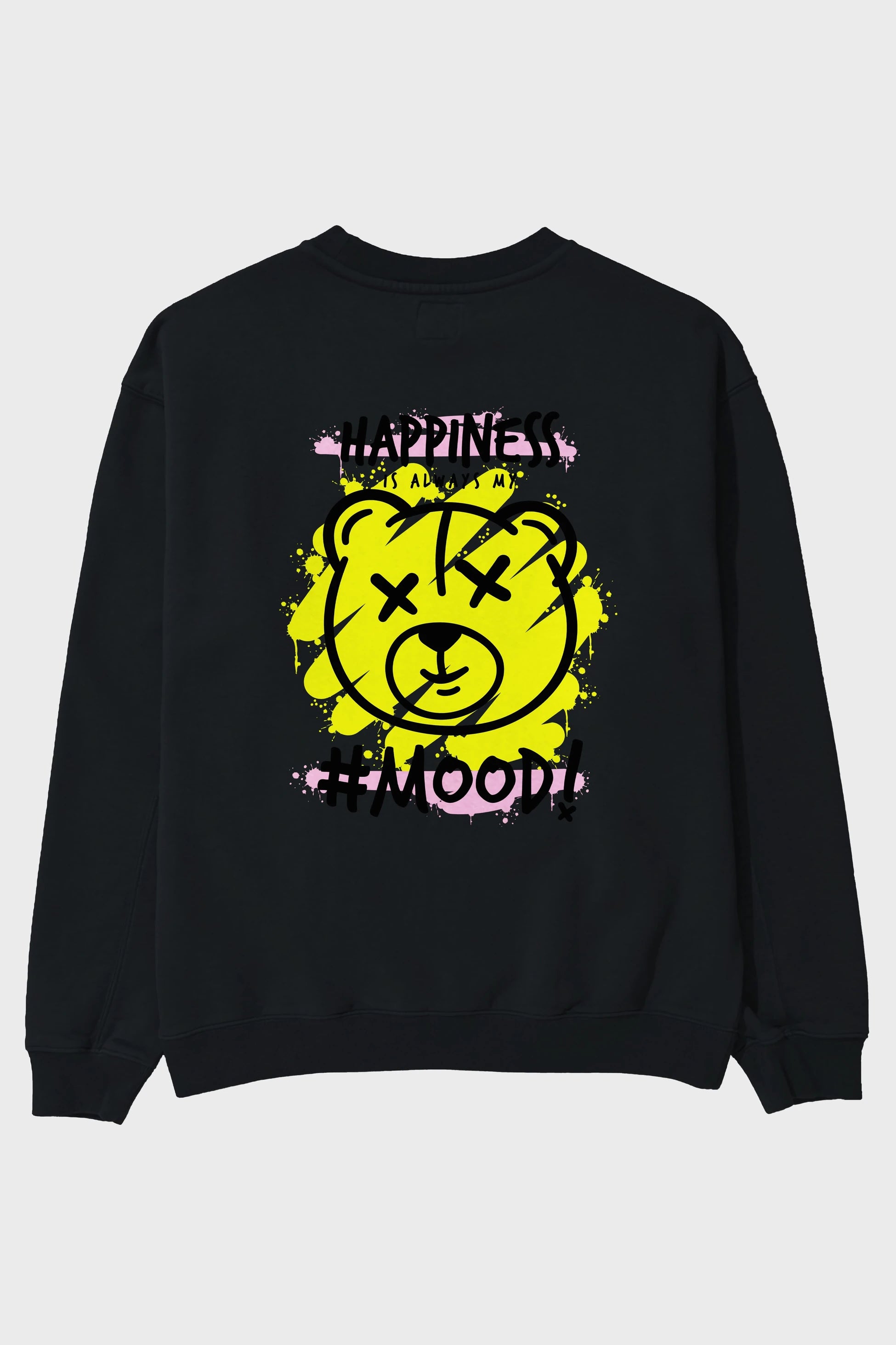 Happiness Mood Bear Arka Baskılı Oversize Sweatshirt Erkek Kadın Unisex
