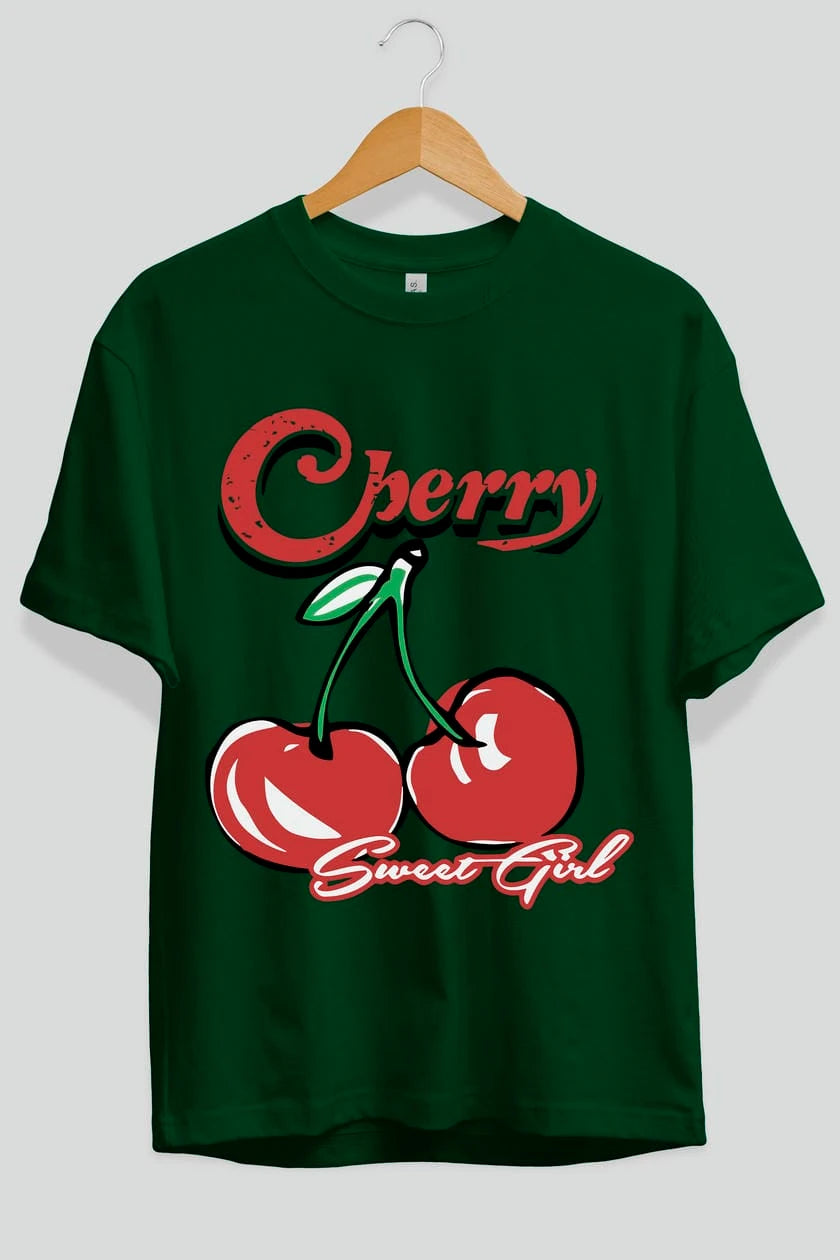 Cherry Cherries 8 Ön Baskılı Oversize t-shirt Erkek Kadın Pamuk Bisiklet Yaka tişort