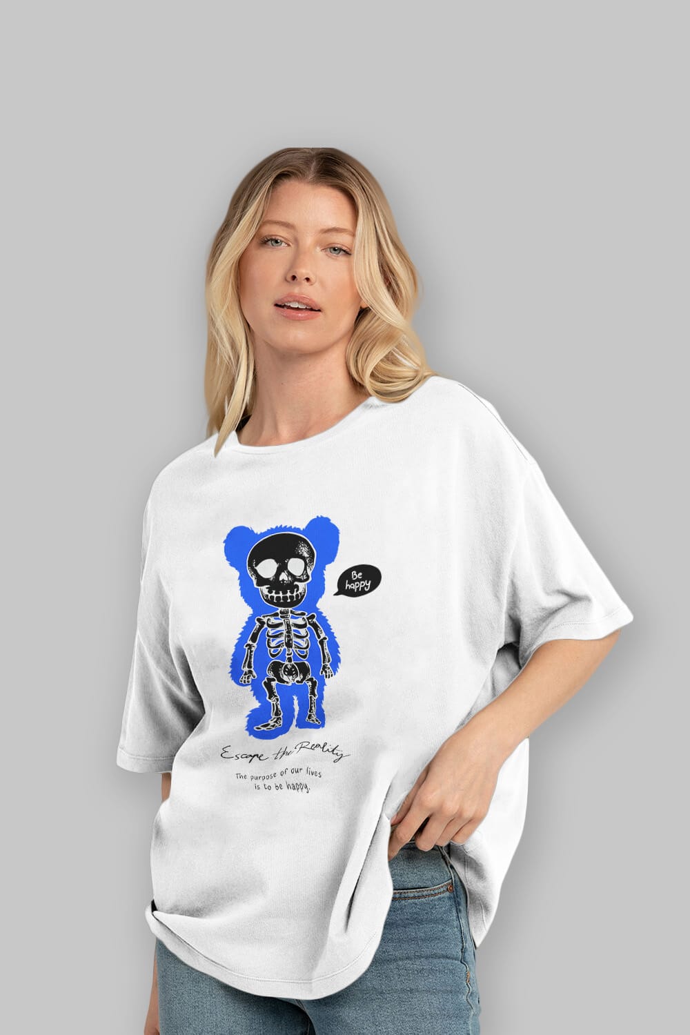 Be Happy Bear Ön Baskılı Oversize t-shirt Erkek Kadın Unisex
