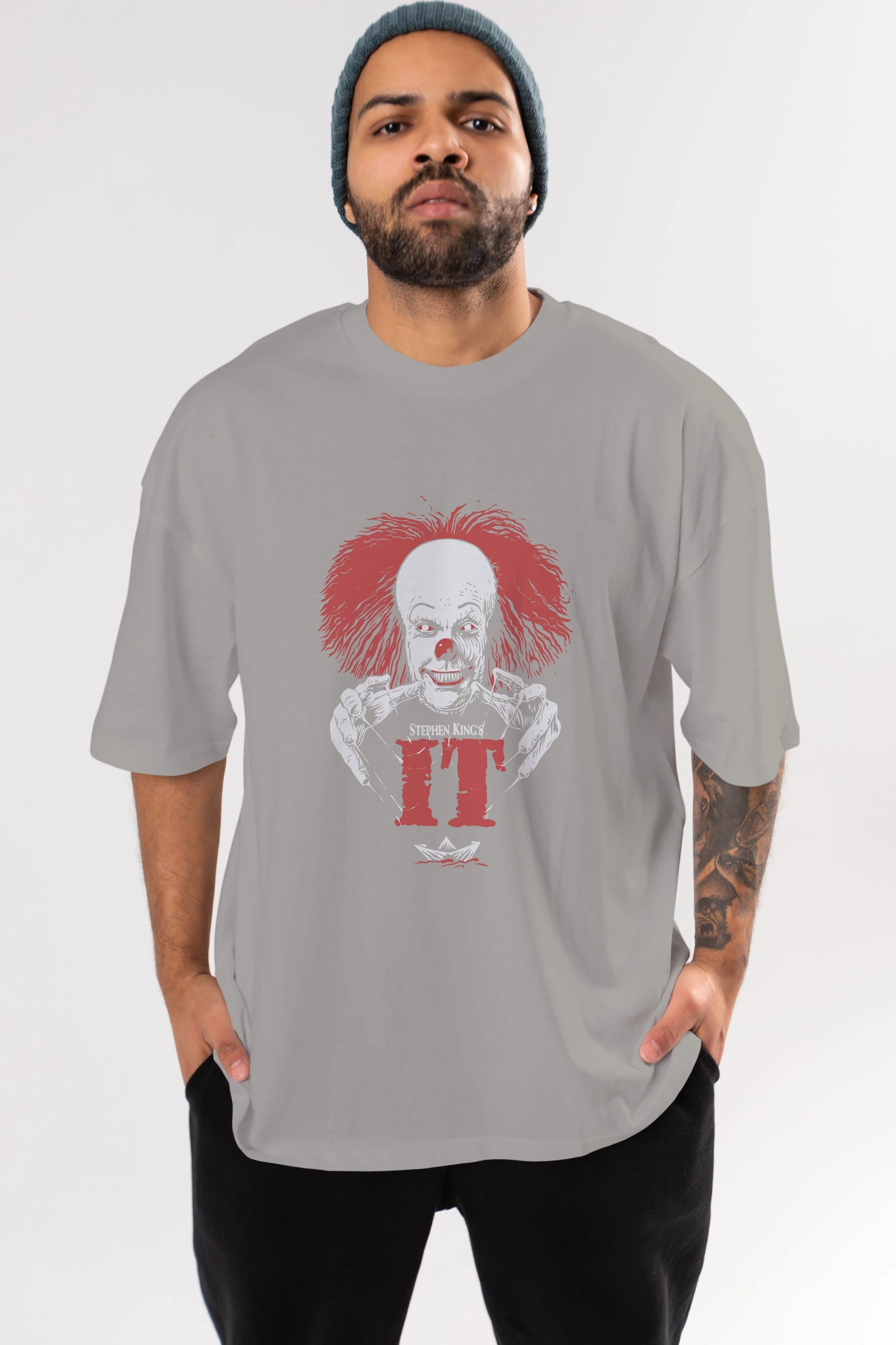it Ön Baskılı Oversize t-shirt Erkek Kadın Unisex %100 Pamuk Bisiklet Yaka tişort