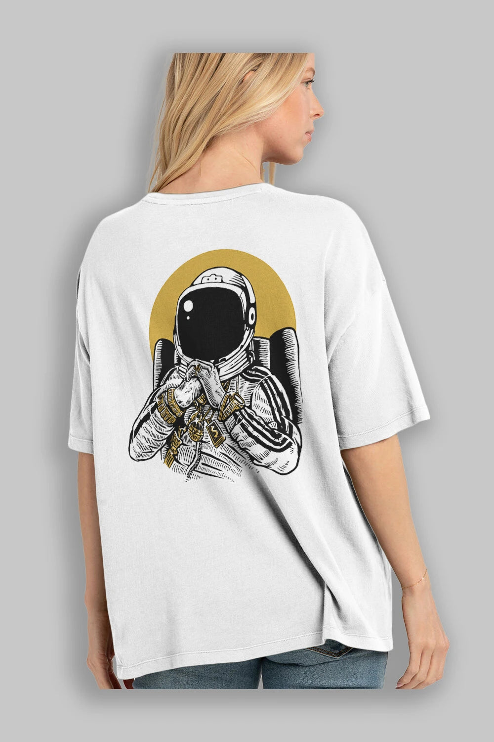 Space Dee Jay Arka Baskılı Oversize t-shirt Erkek Kadın Unisex %100 Pamuk