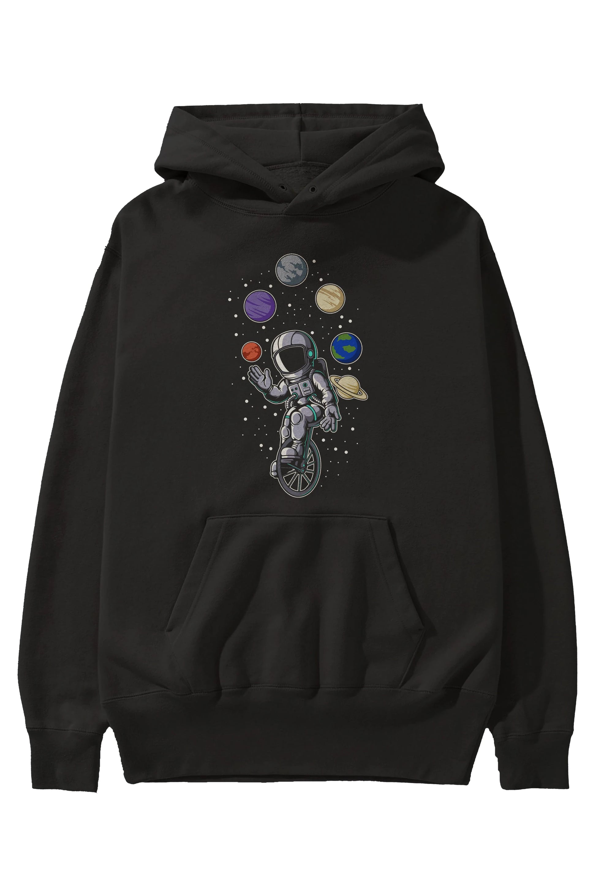 Astronaut Circus Ön Baskılı Hoodie Oversize Kapüşonlu Sweatshirt Erkek Kadın Unisex