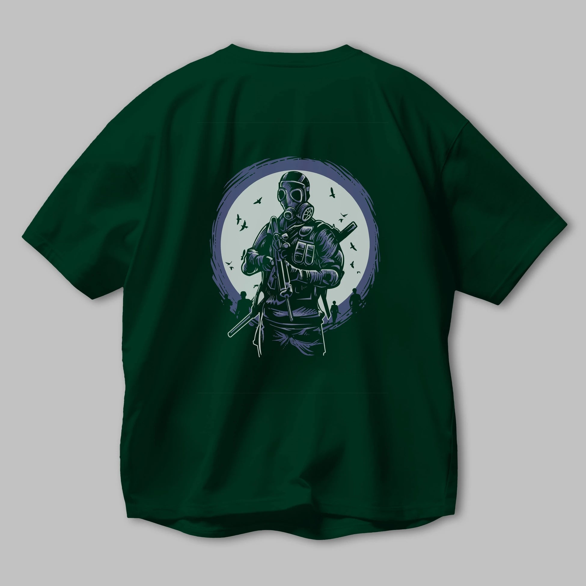 Gas Mask Soldier Arka Baskılı Oversize t-shirt Erkek Kadın Unisex %100 Pamuk