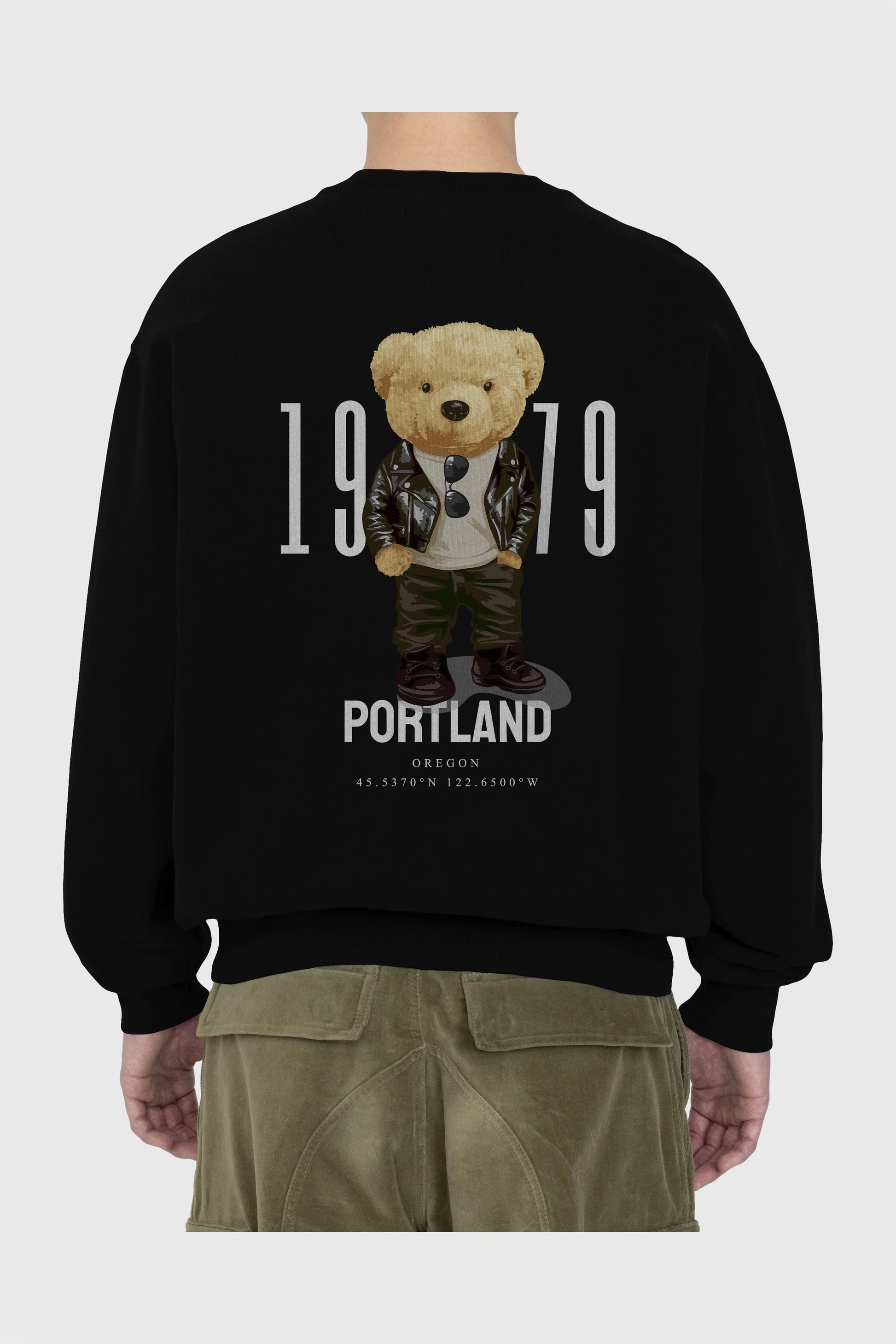 Teddy Bear Portland Arka Baskılı Oversize Sweatshirt Erkek Kadın Unisex