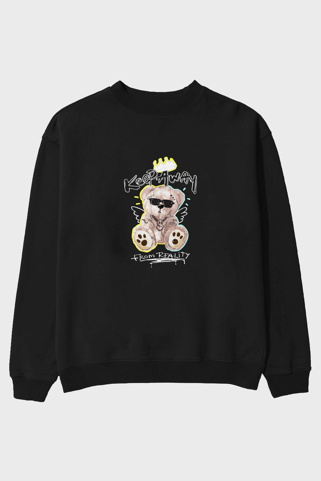 Keep Away Bear Ön Baskılı Oversize Sweatshirt Erkek Kadın Unisex