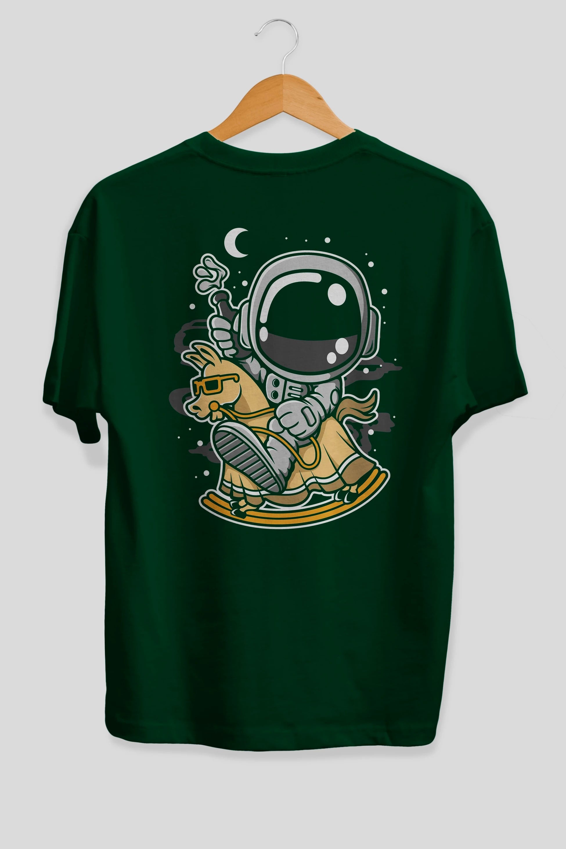 Astronaut RidingToy Horse Arka Baskılı Oversize t-shirt Erkek Kadın Unisex